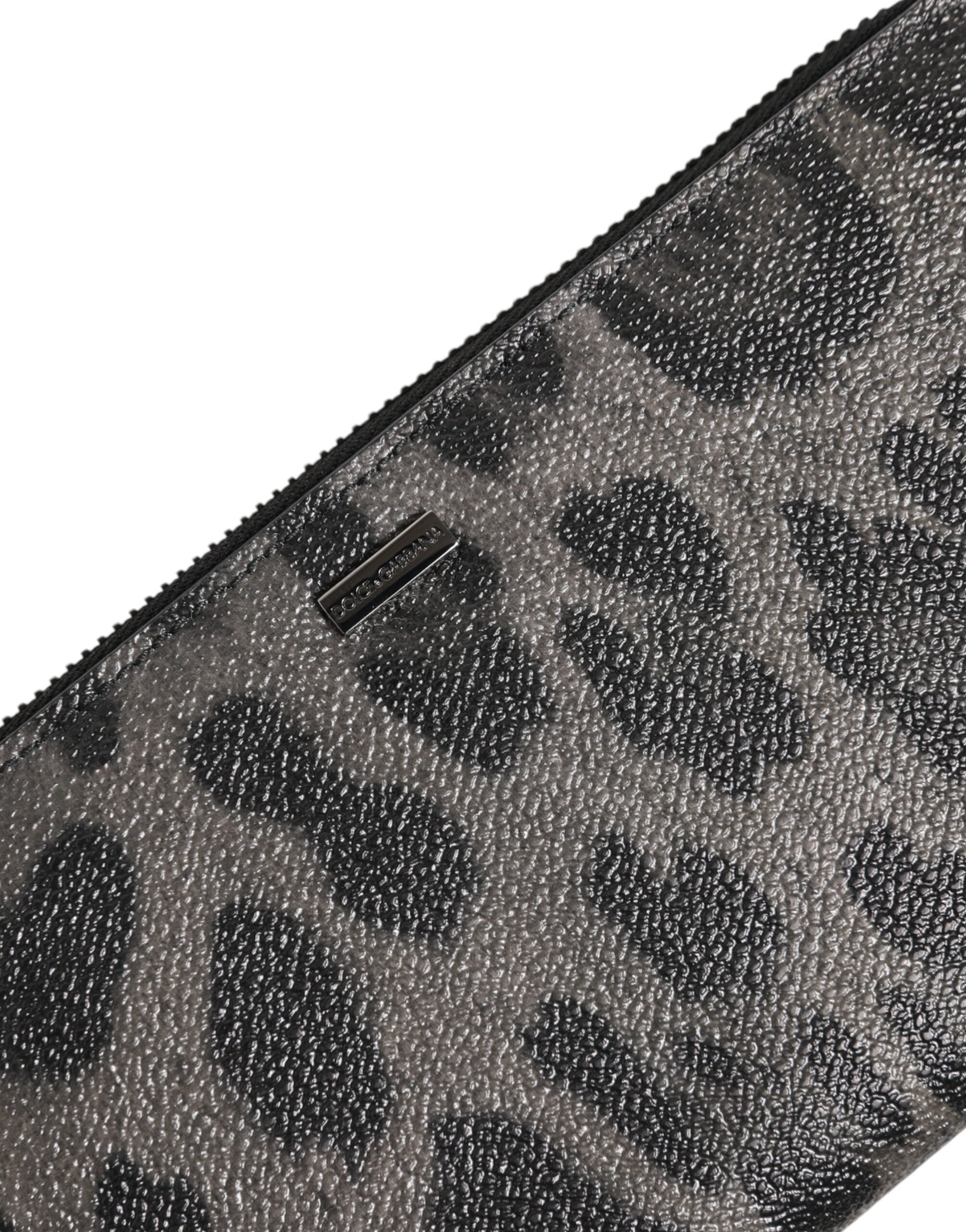 Dolce & Gabbana Black Gray Leopard Leather Zip Around Continental Wallet - ACCEXO