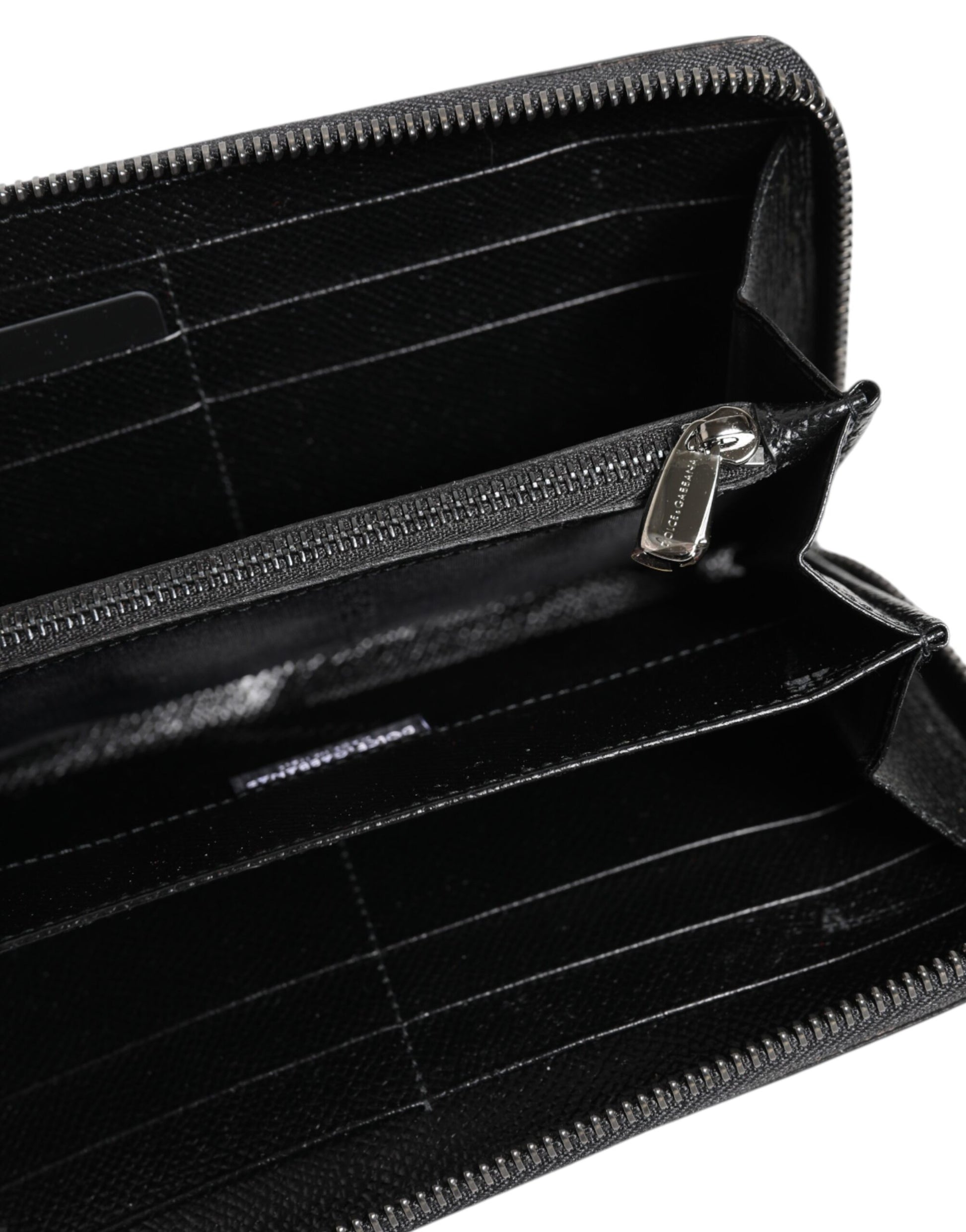 Dolce & Gabbana Black Gray Leopard Leather Zip Around Continental Wallet - ACCEXO
