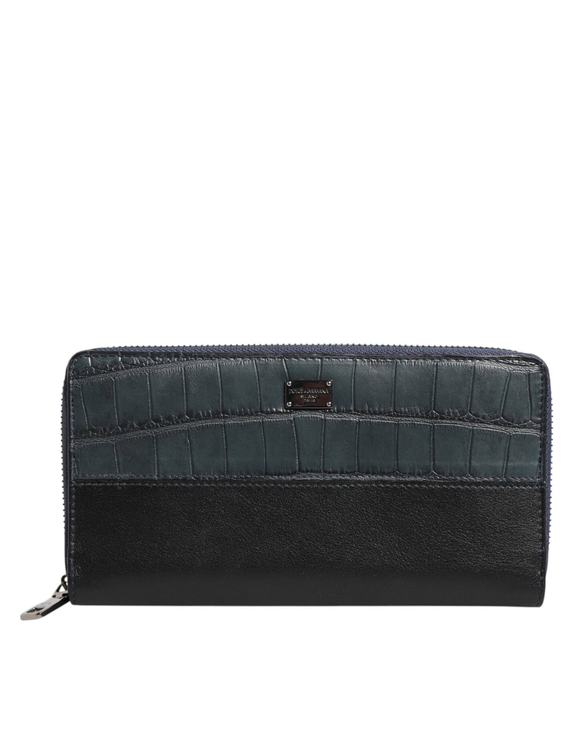 Dolce & Gabbana Black Blue Exotic Leather Men Continental Clutch Wallet - ACCEXO