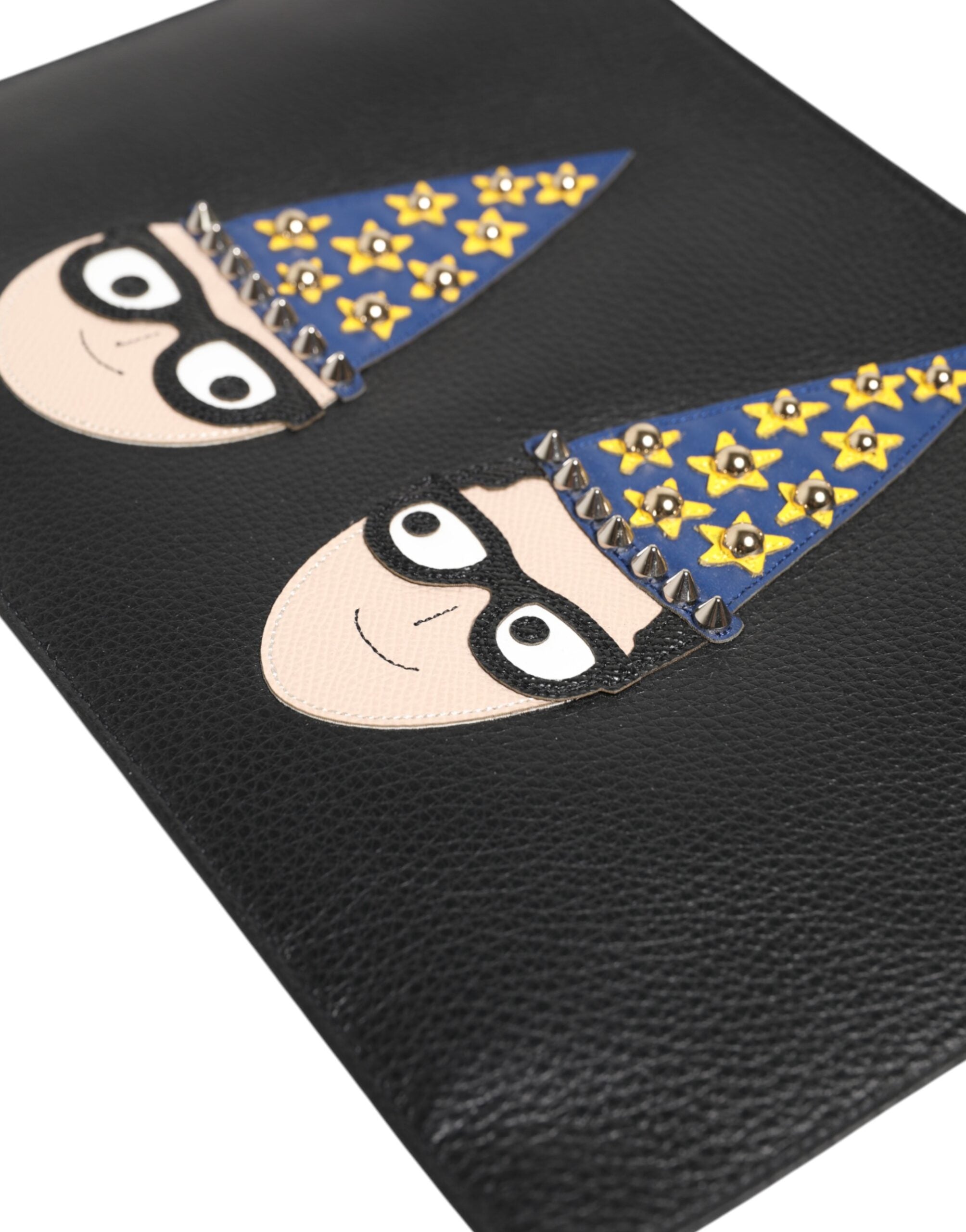Dolce & Gabbana Black Leather #DGFAMILY Embellished Men Clutch Pouch Bag - ACCEXO