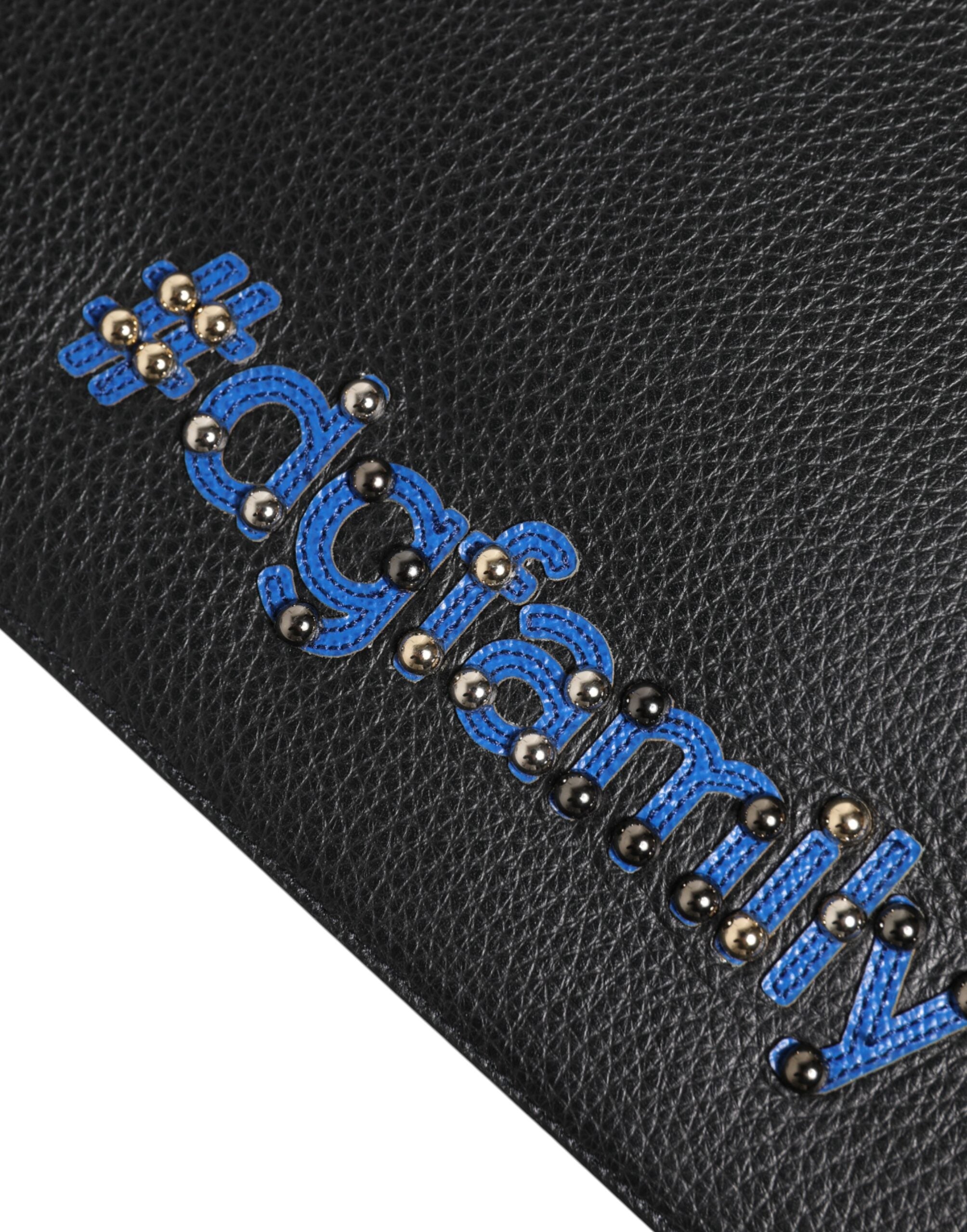 Dolce & Gabbana Black Leather #DGFAMILY Embellished Men Clutch Pouch Bag - ACCEXO
