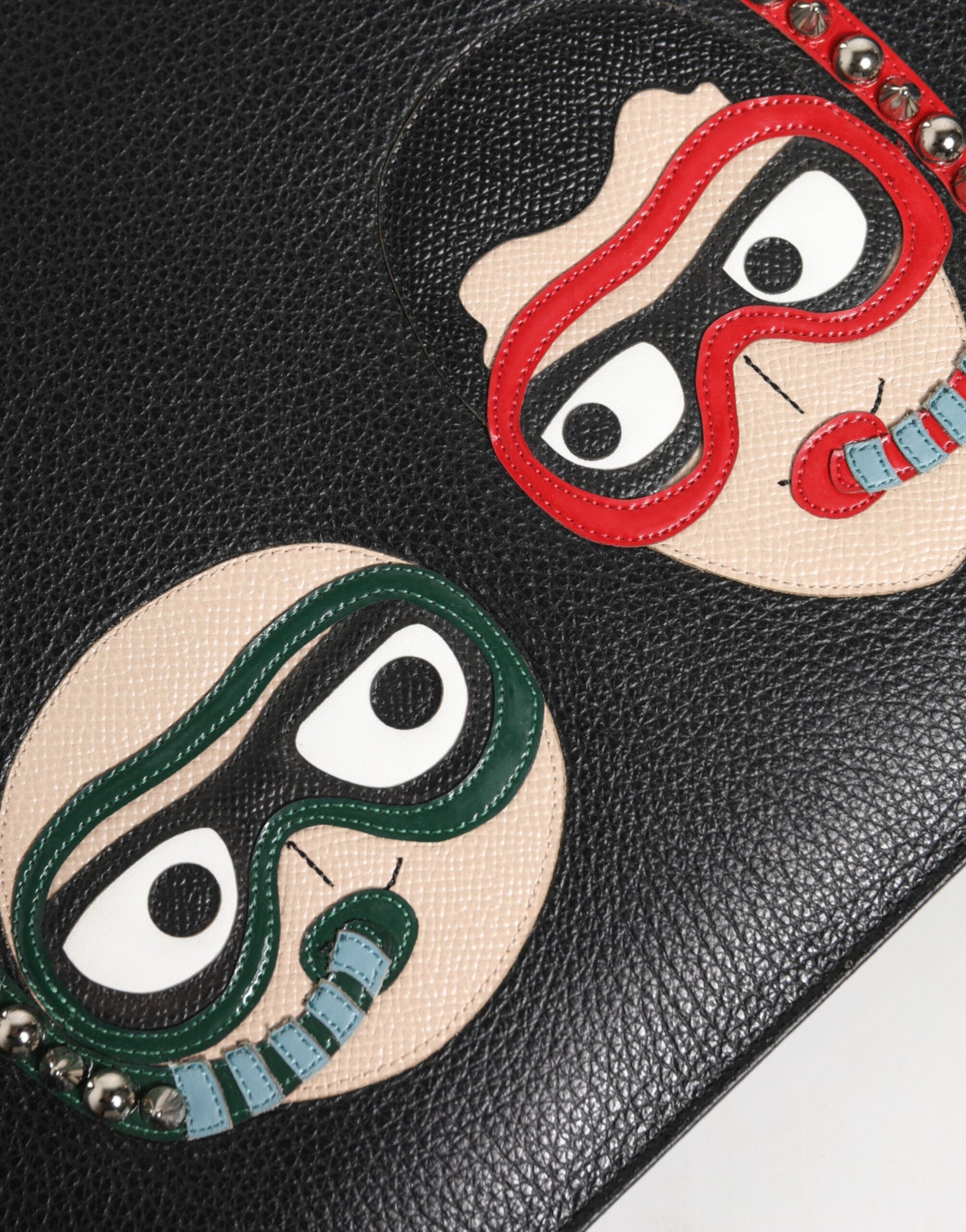 Dolce & Gabbana Black Leather #DGFAMILY Embellished Men Clutch Pouch Bag - ACCEXO