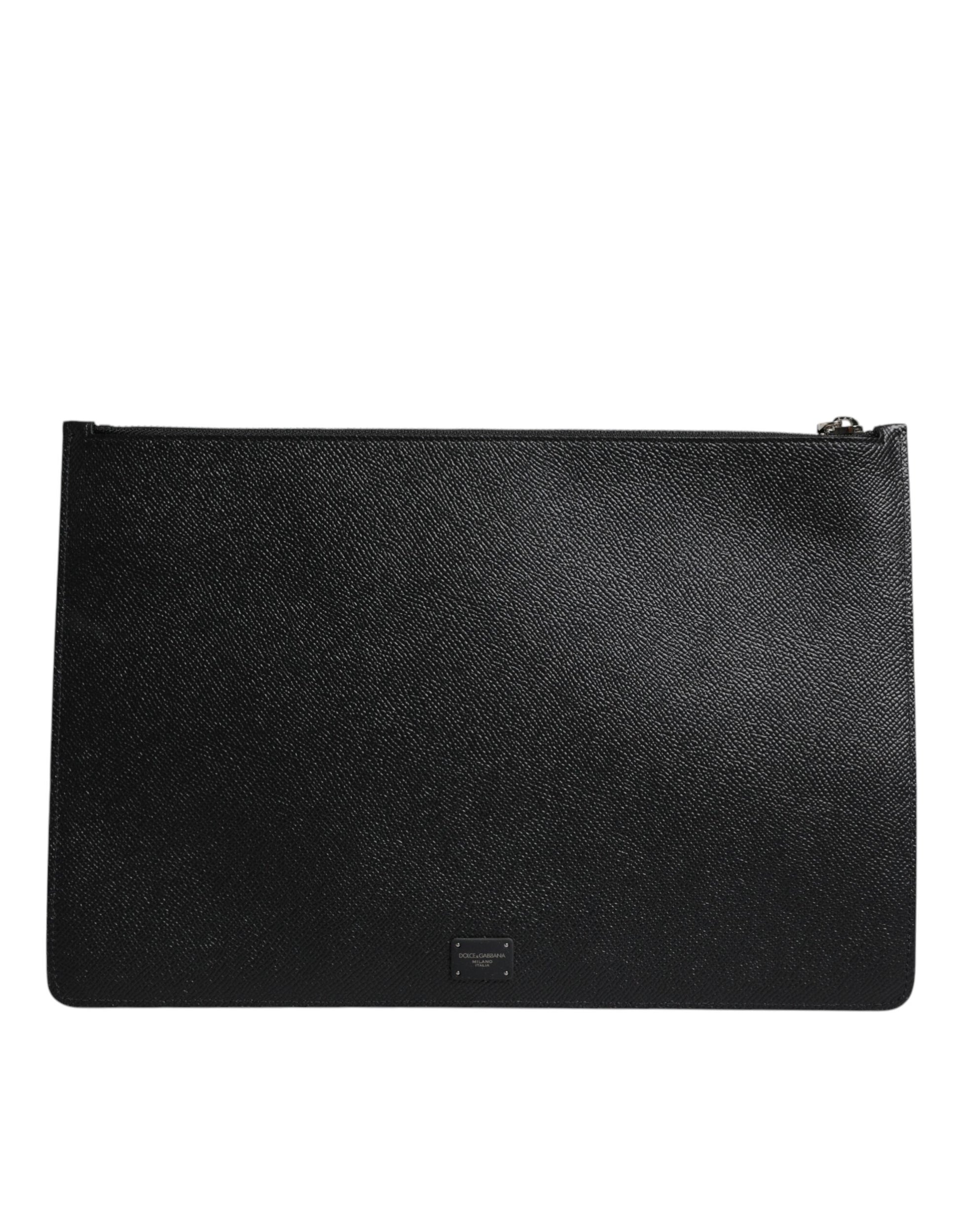 Dolce & Gabbana Black Leather Golden Pig Print Men Clutch Pouch Borse Bag - ACCEXO
