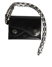 Dolce & Gabbana Black Cavallo Leather Wallet Chain Snap Bifold Card Holder - ACCEXO
