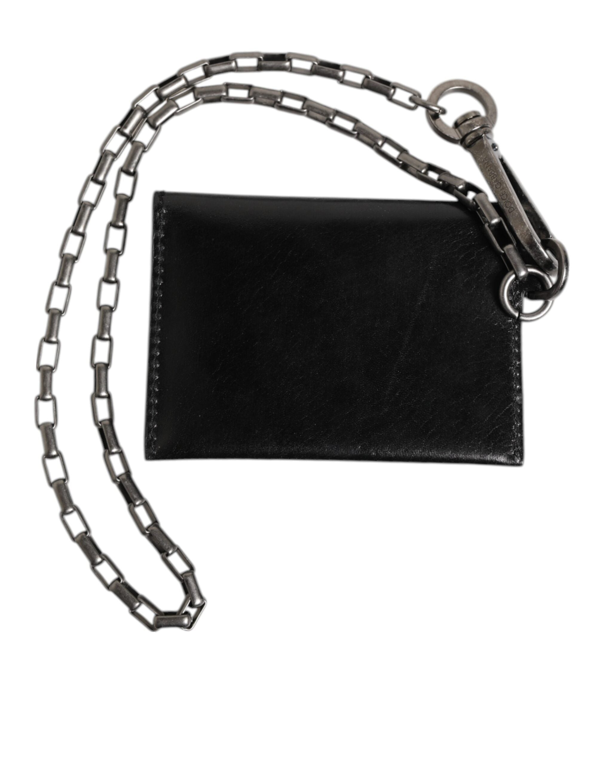 Dolce & Gabbana Black Cavallo Leather Wallet Chain Snap Bifold Card Holder - ACCEXO