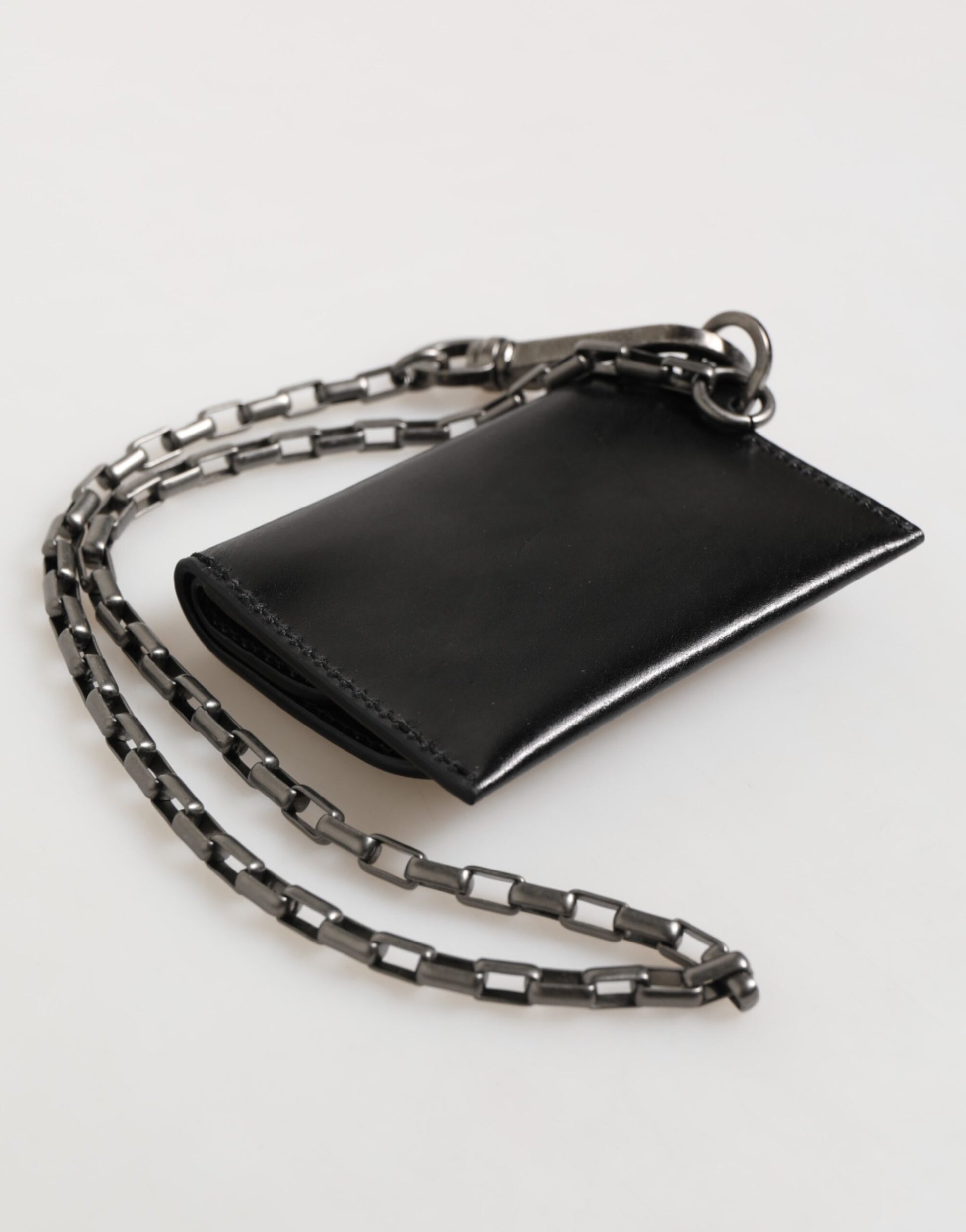Dolce & Gabbana Black Cavallo Leather Wallet Chain Snap Bifold Card Holder - ACCEXO