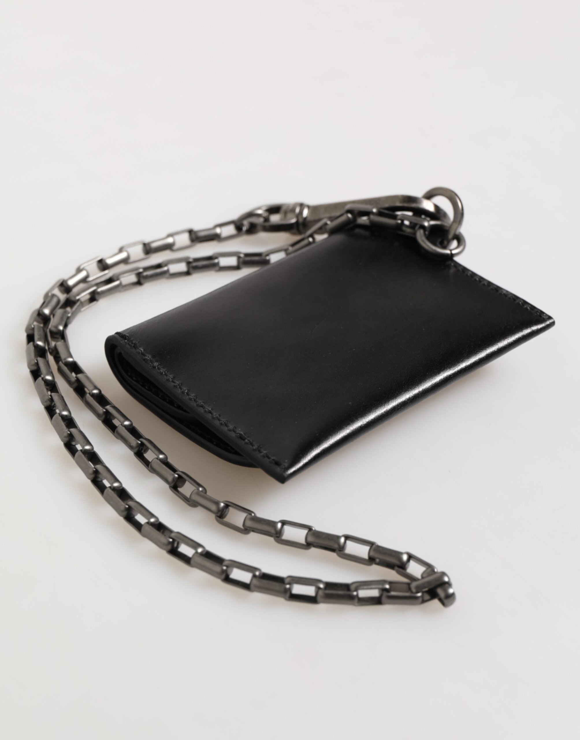 Dolce & Gabbana Black Cavallo Leather Wallet Chain Snap Bifold Card Holder - ACCEXO