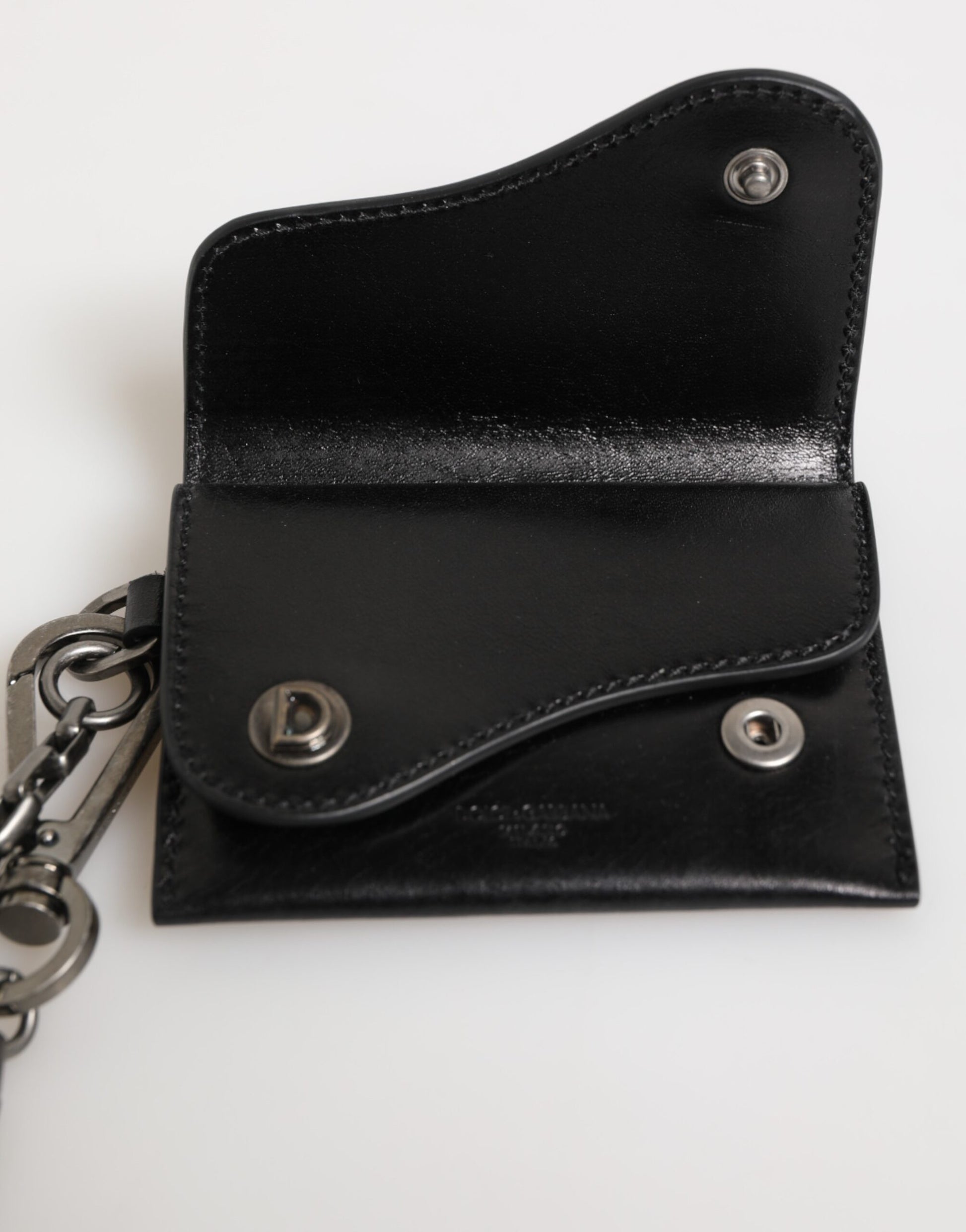 Dolce & Gabbana Black Cavallo Leather Wallet Chain Snap Bifold Card Holder - ACCEXO