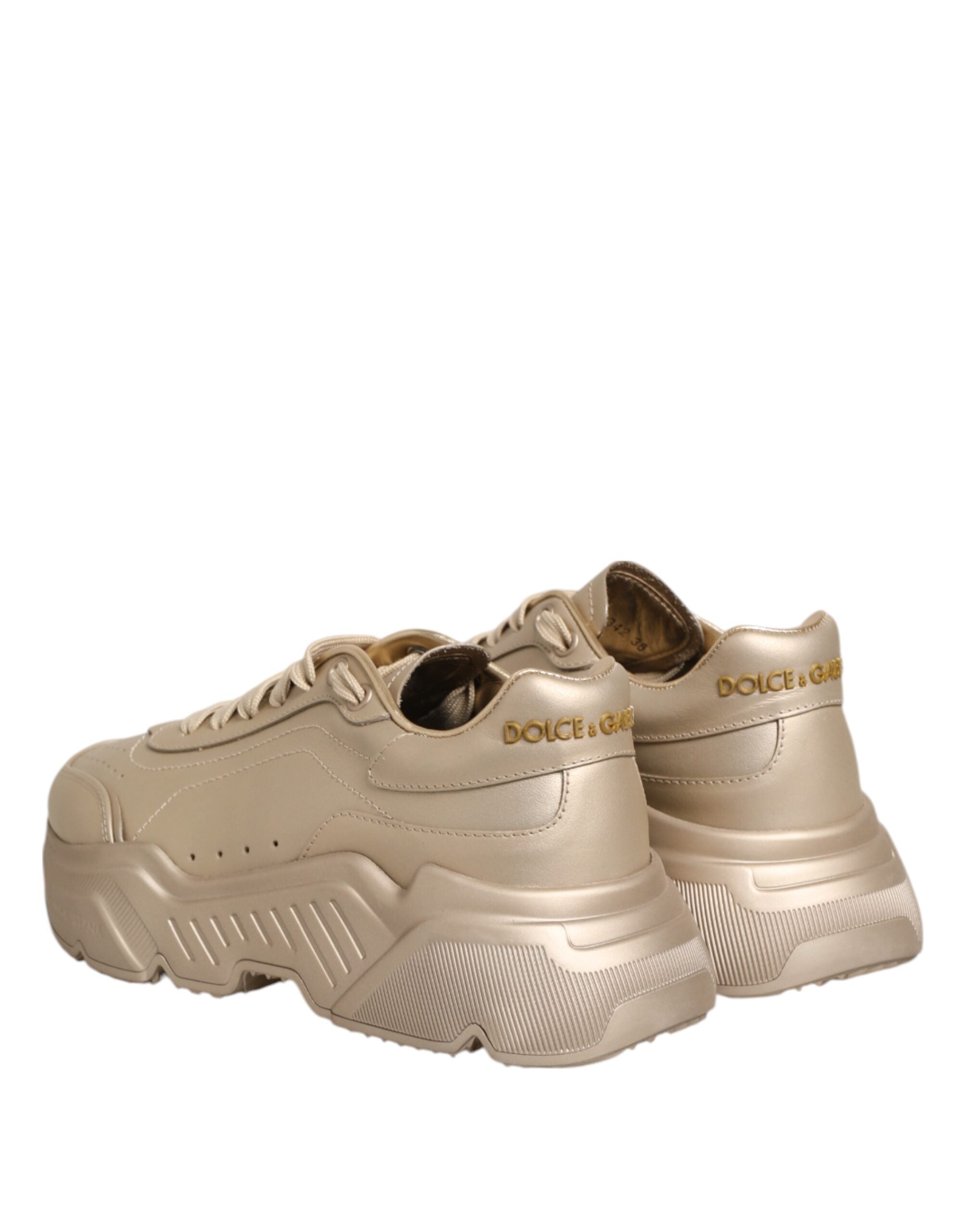 Dolce & Gabbana Gold Leather Daymaster Women Sneaker Shoes - ACCEXO