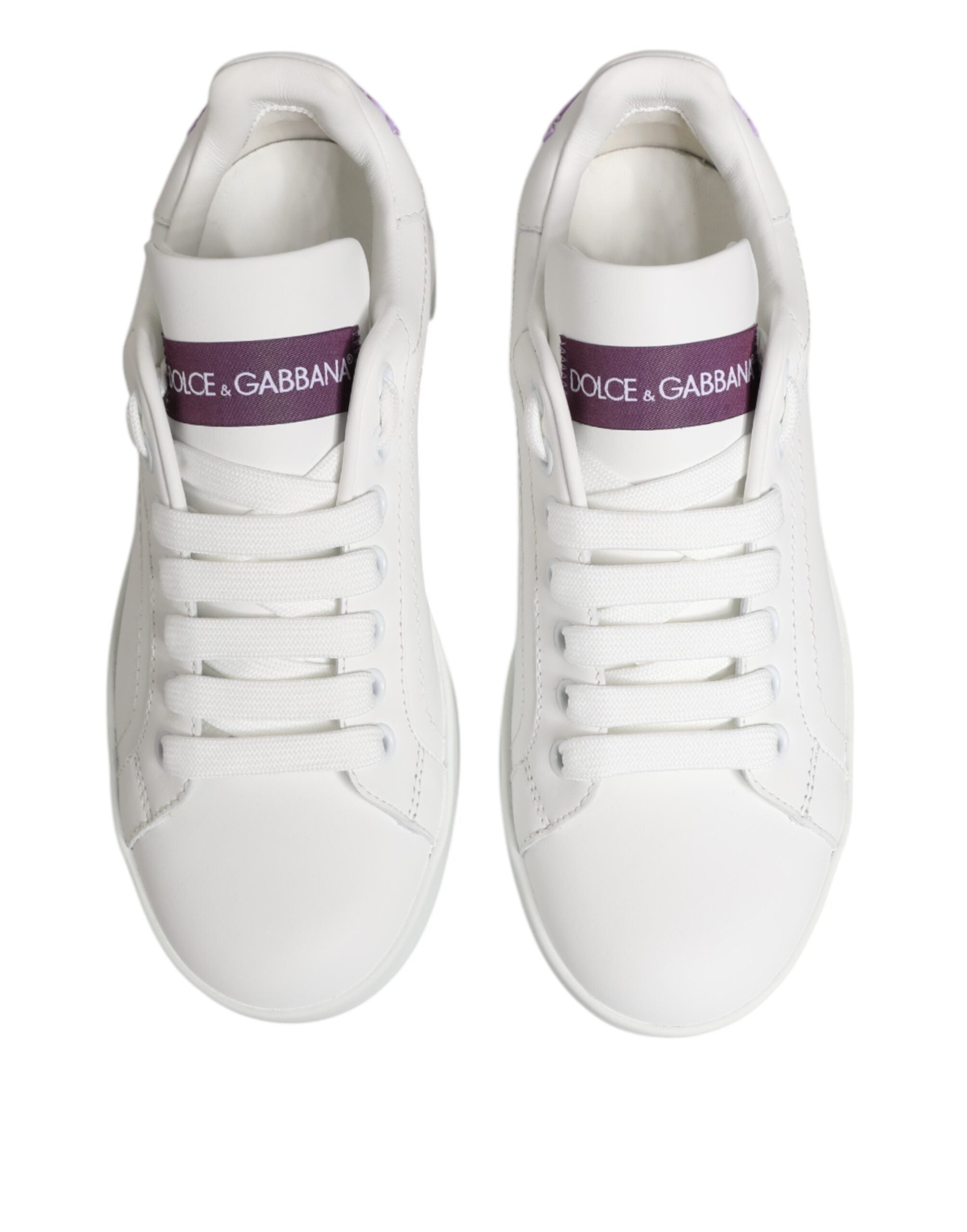 Dolce & Gabbana White Purple Leather Low Top Sneakers Shoes - ACCEXO