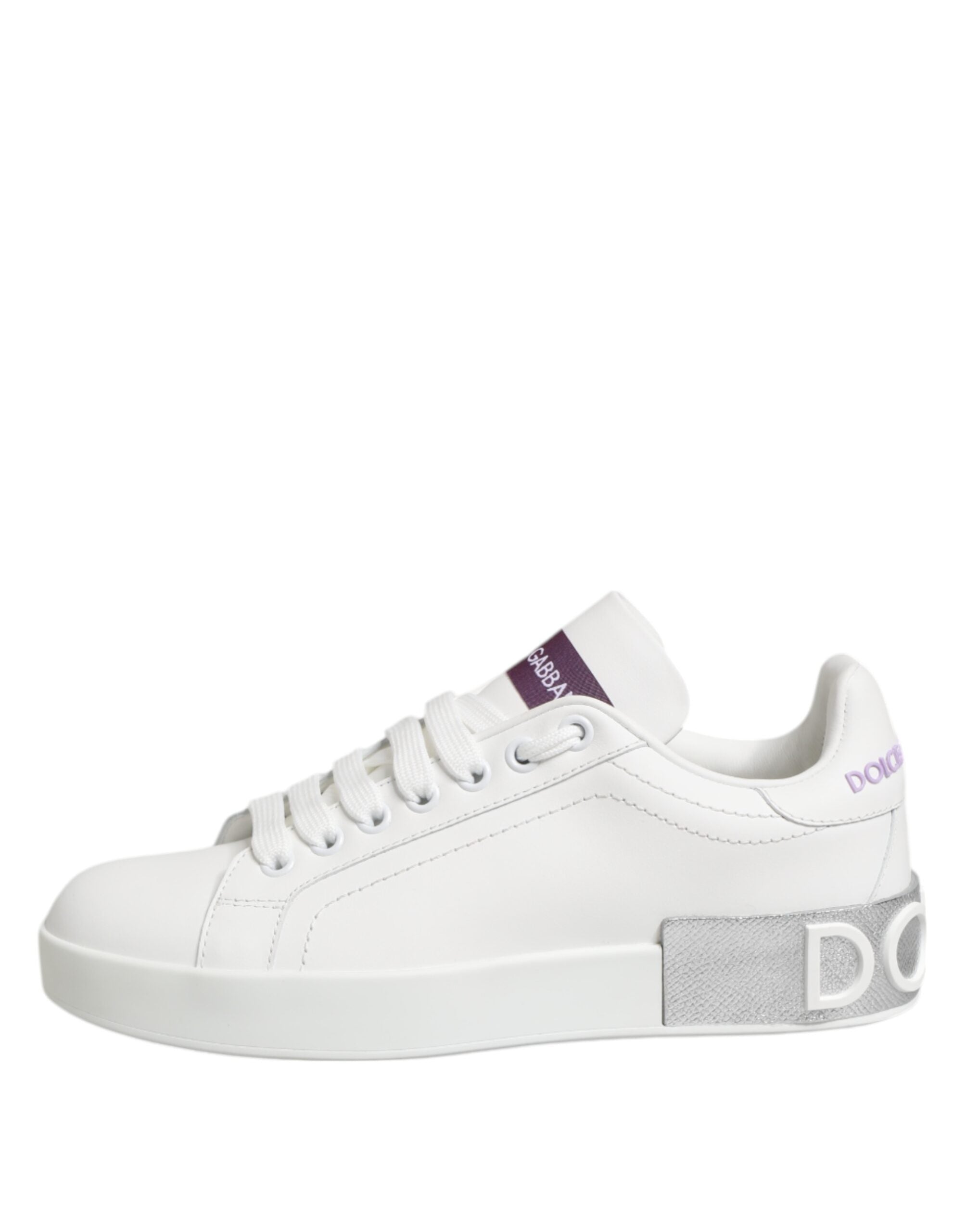 Dolce & Gabbana White Purple Leather Low Top Sneakers Shoes - ACCEXO