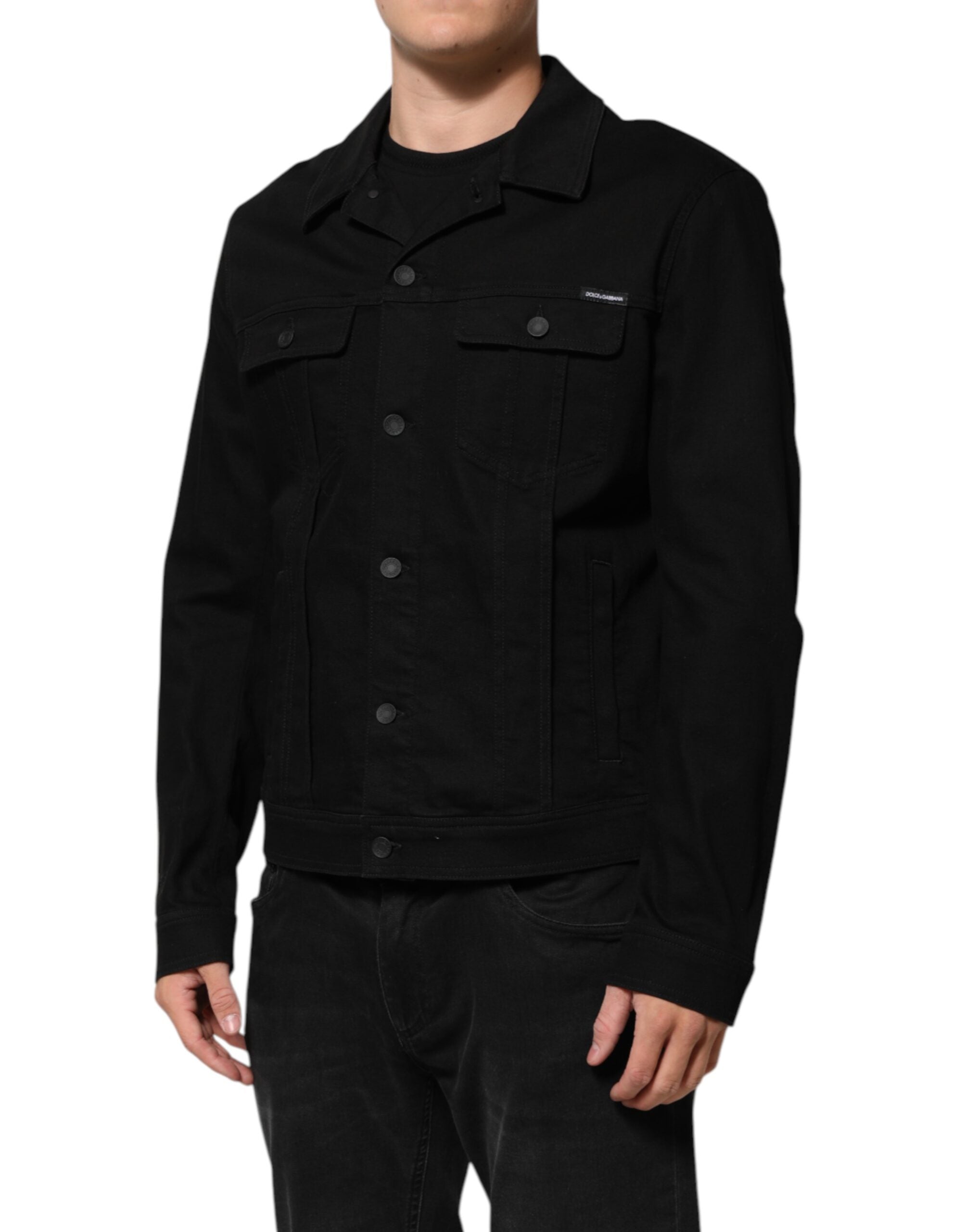 Dolce & Gabbana Black Cotton Denim Stretch Giubbotto Jacket - ACCEXO