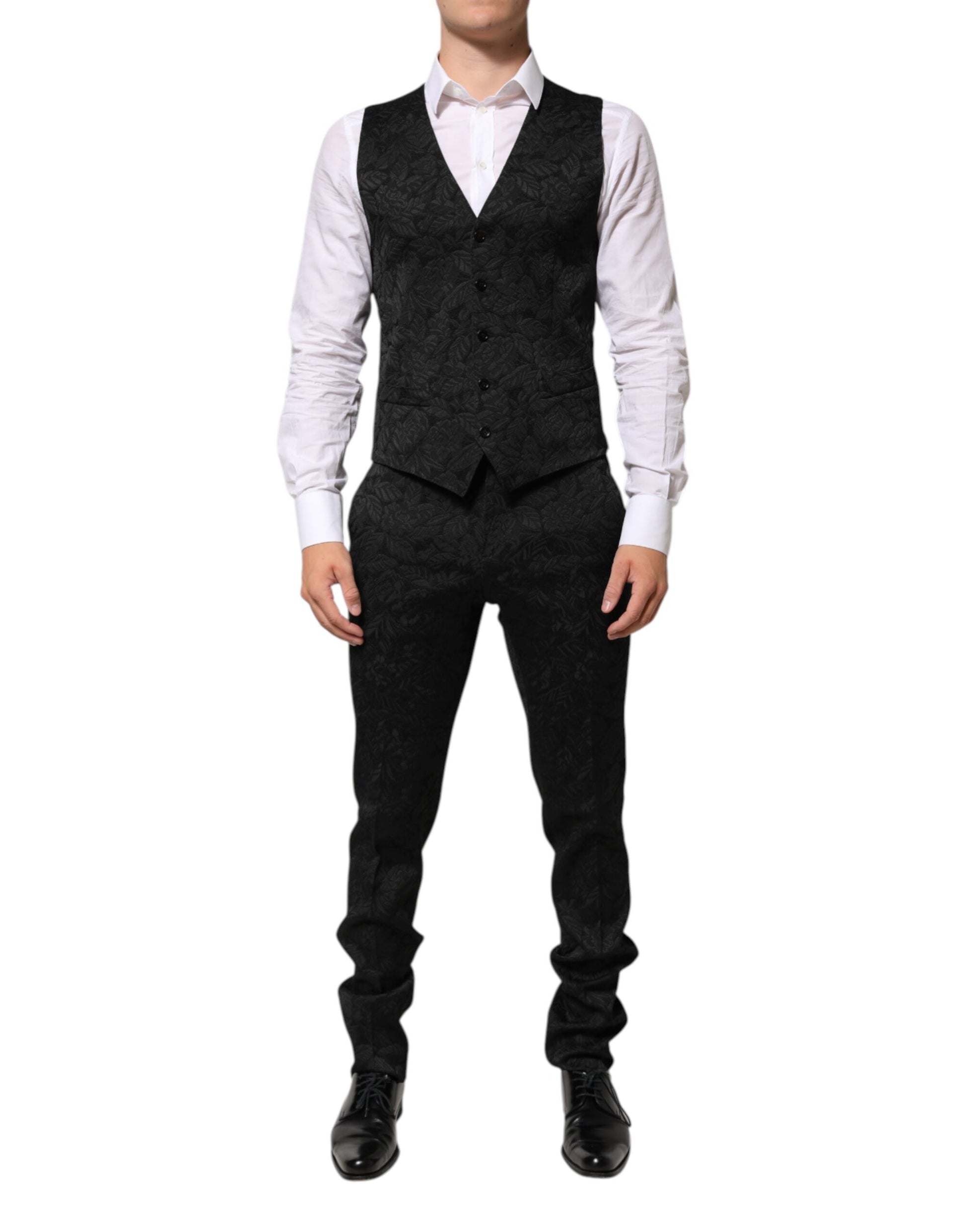 Dolce & Gabbana Black 3 Piece Brocade Jacquard Suit MARTINI - ACCEXO