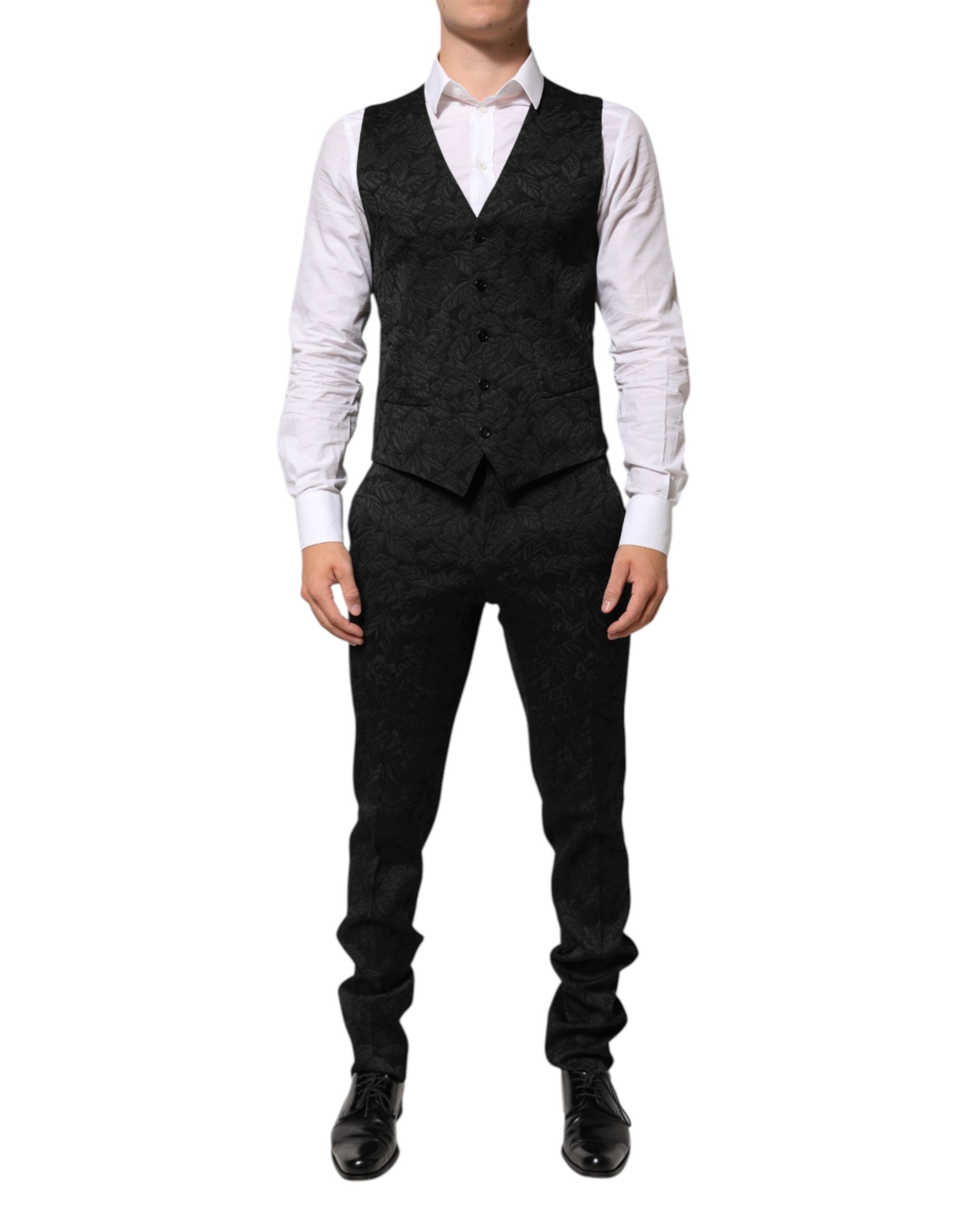 Dolce & Gabbana Black 3 Piece Brocade Jacquard Suit MARTINI - ACCEXO