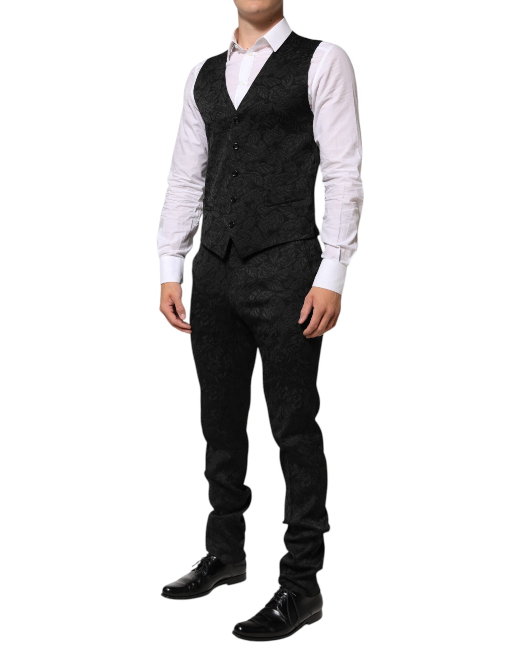 Dolce & Gabbana Black 3 Piece Brocade Jacquard Suit MARTINI - ACCEXO