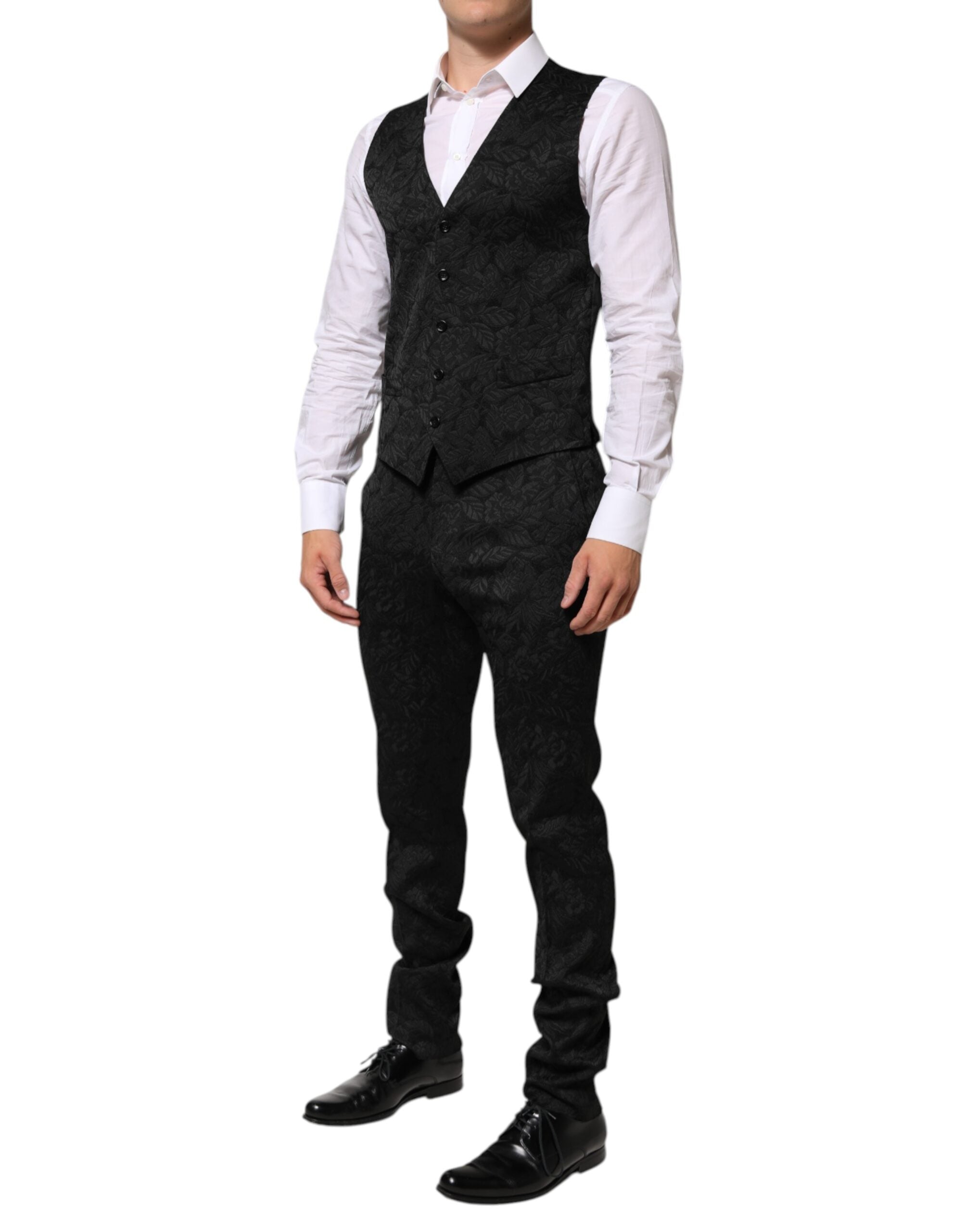 Dolce & Gabbana Black 3 Piece Brocade Jacquard Suit MARTINI - ACCEXO