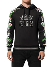 Dolce & Gabbana KING Black Orchid Floral Crown Logo Hoodie Sweater - ACCEXO