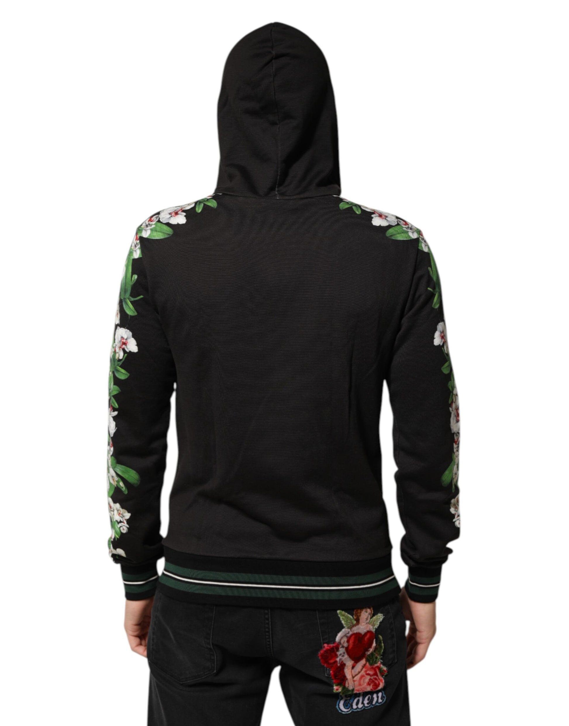 Dolce & Gabbana KING Black Orchid Floral Crown Logo Hoodie Sweater - ACCEXO