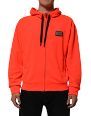 Dolce & Gabbana Red Fluorescent Polyester Logo Patch Hoodie Sweater - ACCEXO