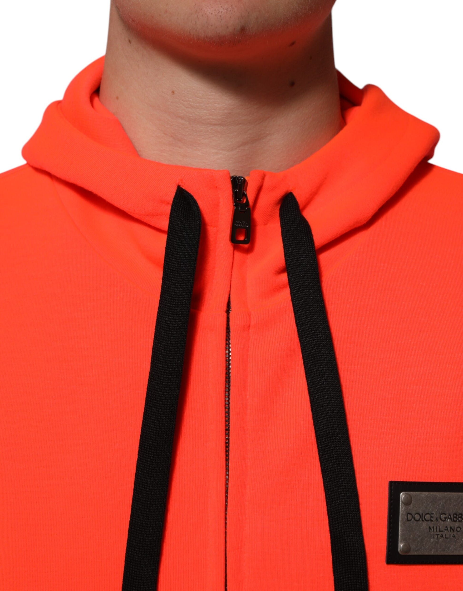 Dolce & Gabbana Red Fluorescent Polyester Logo Patch Hoodie Sweater - ACCEXO