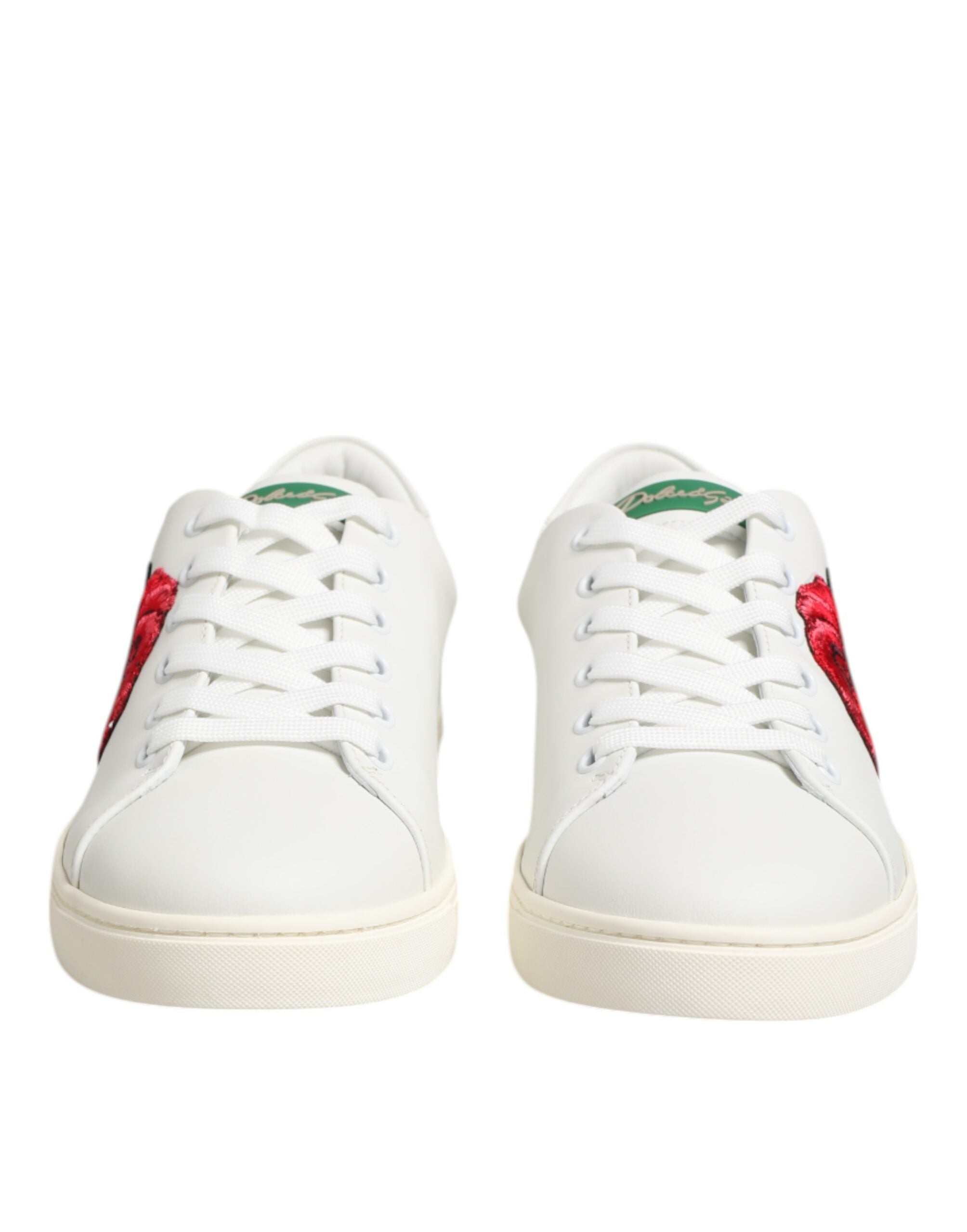 Dolce & Gabbana White Leather Rose Embroidery Low-Top  Shoes - ACCEXO