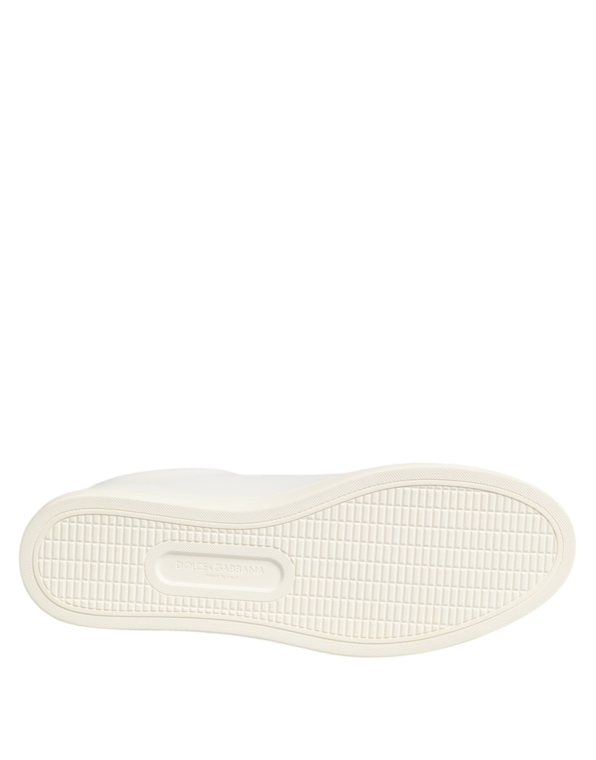 Dolce & Gabbana White Leather Rose Embroidery Low-Top  Shoes - ACCEXO