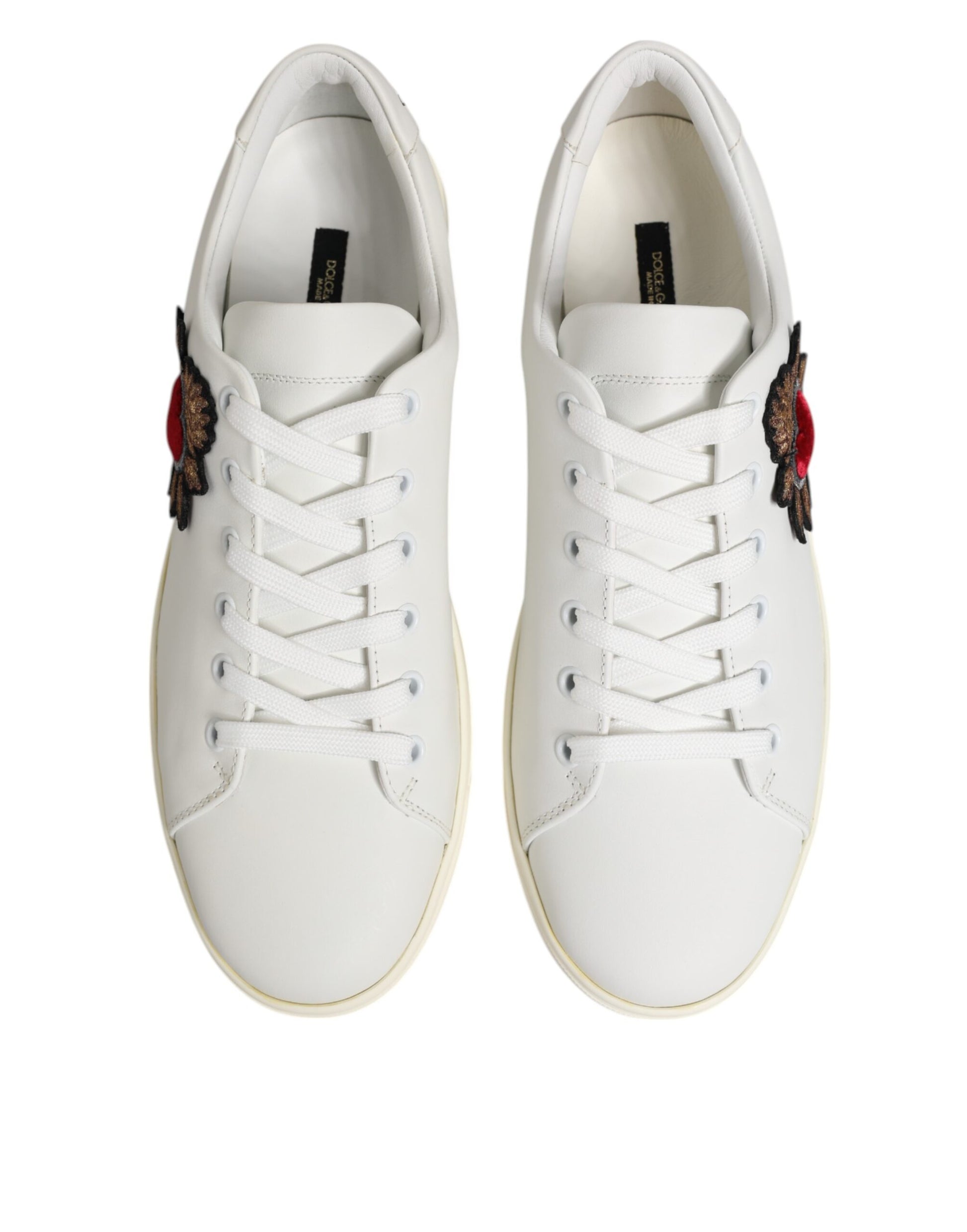 Dolce & Gabbana White Leather Sacre Heart Patch Sneakers  Shoes - ACCEXO