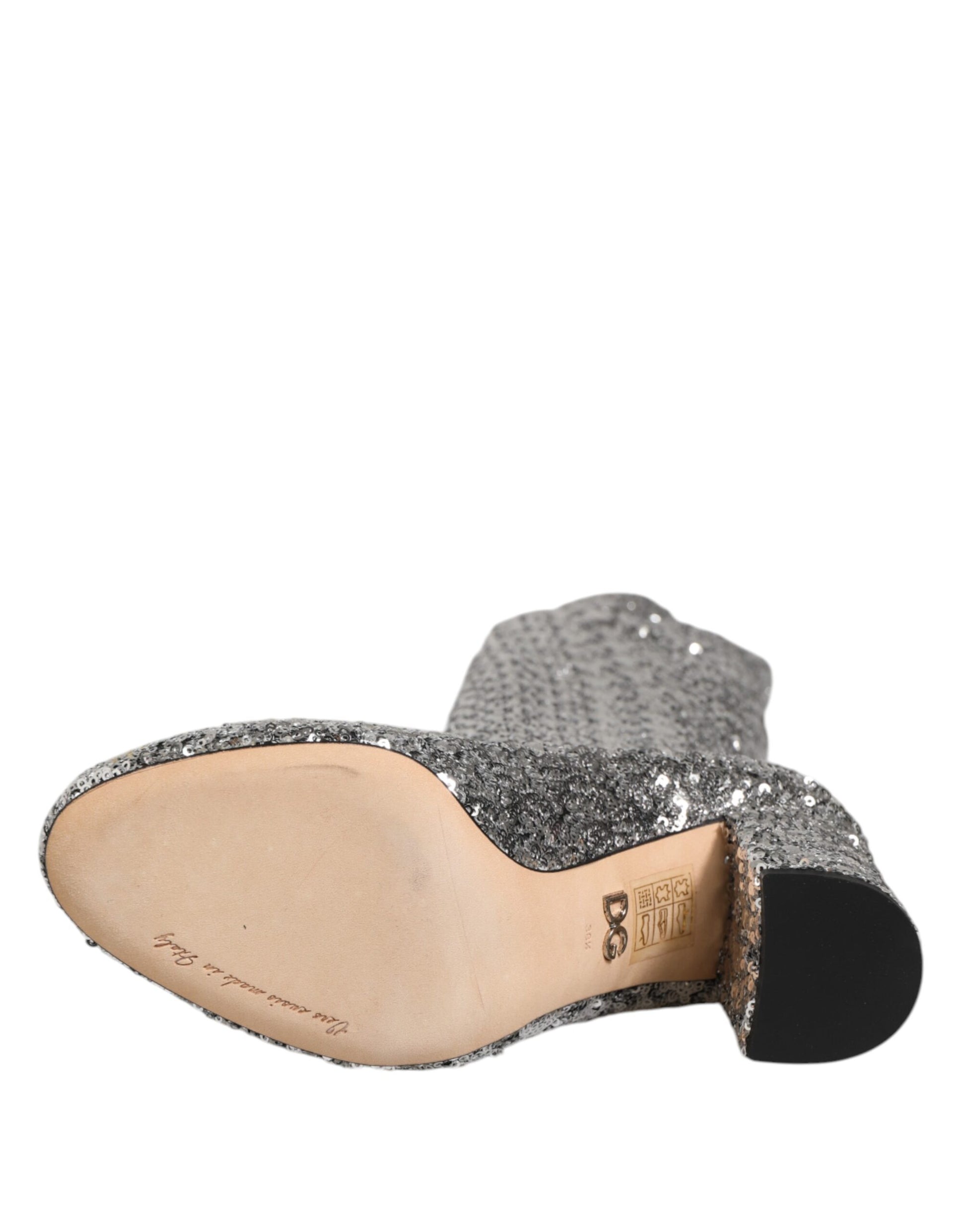 Dolce & Gabbana Shoes Silver Sequins Glitter High Heel Boot Shoes - ACCEXO