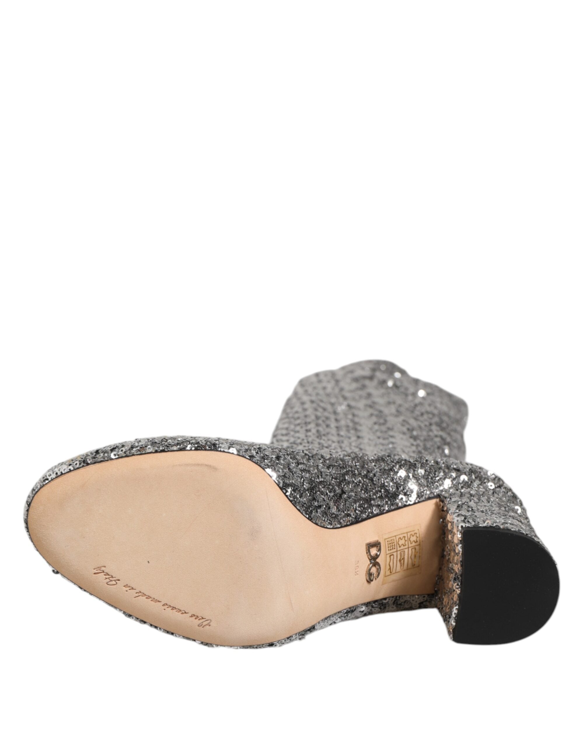 Dolce & Gabbana Shoes Silver Sequins Glitter High Heel Boot Shoes - ACCEXO