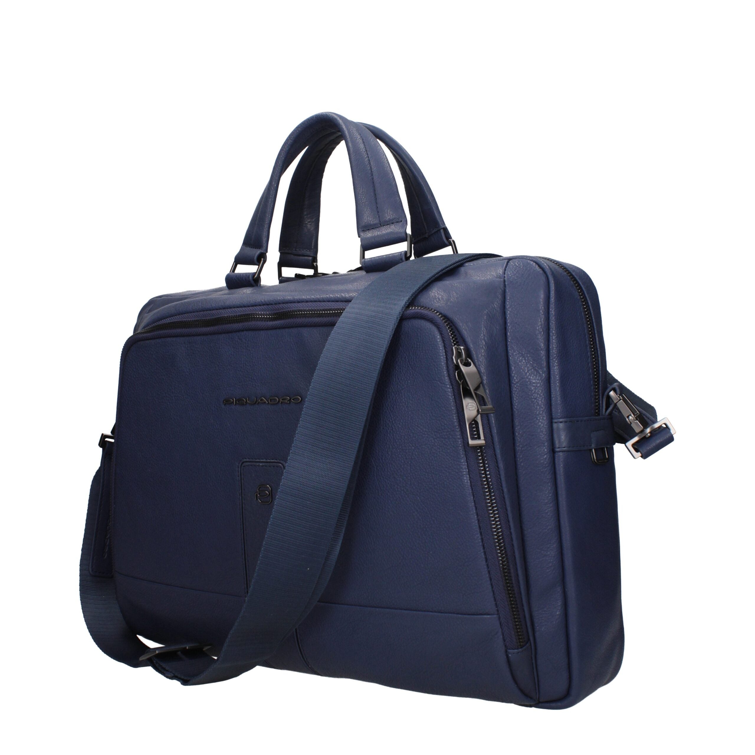 Piquadro Blue Leather Business And Laptop Bags