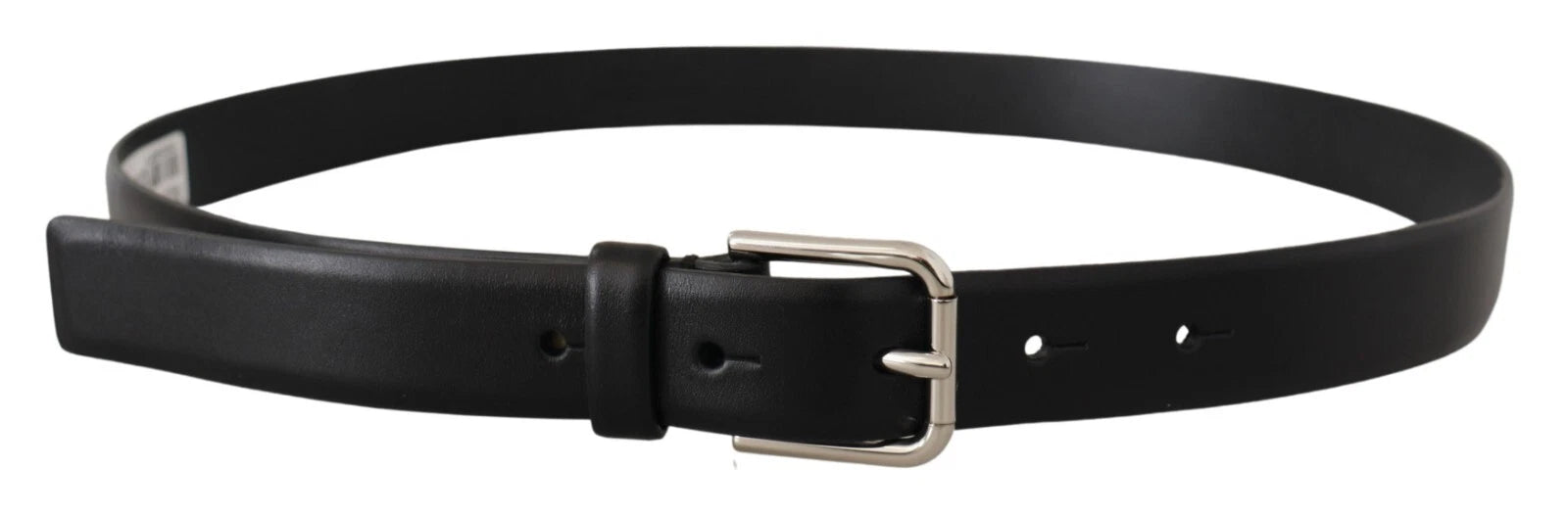 Dolce & Gabbana Black Calf Leather Silver Tone Logo Buckle Belt - ACCEXO