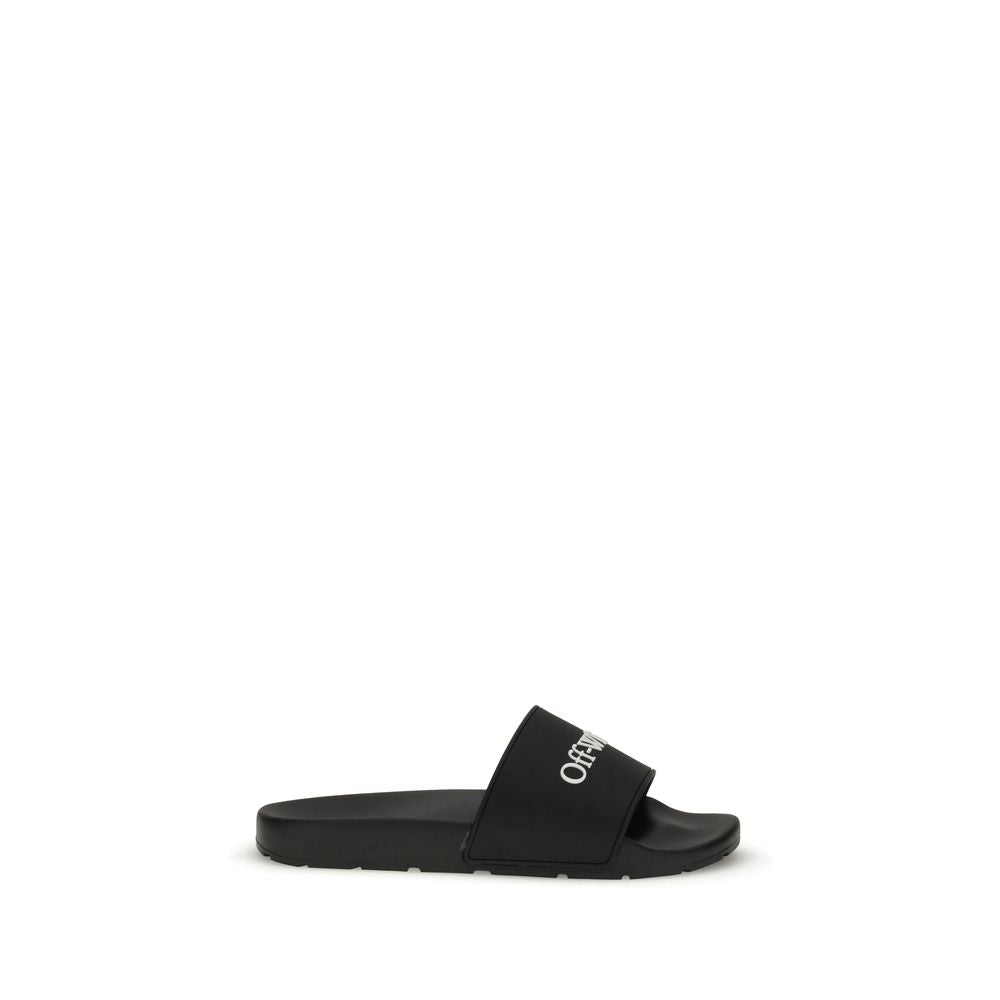 Off-White Black Slides with Bookish Logo - ACCEXO