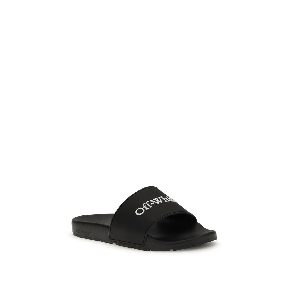 Off-White Black Slides with Bookish Logo - ACCEXO