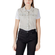 Only Light Blue Cotton Sleveless Jacket - ACCEXO