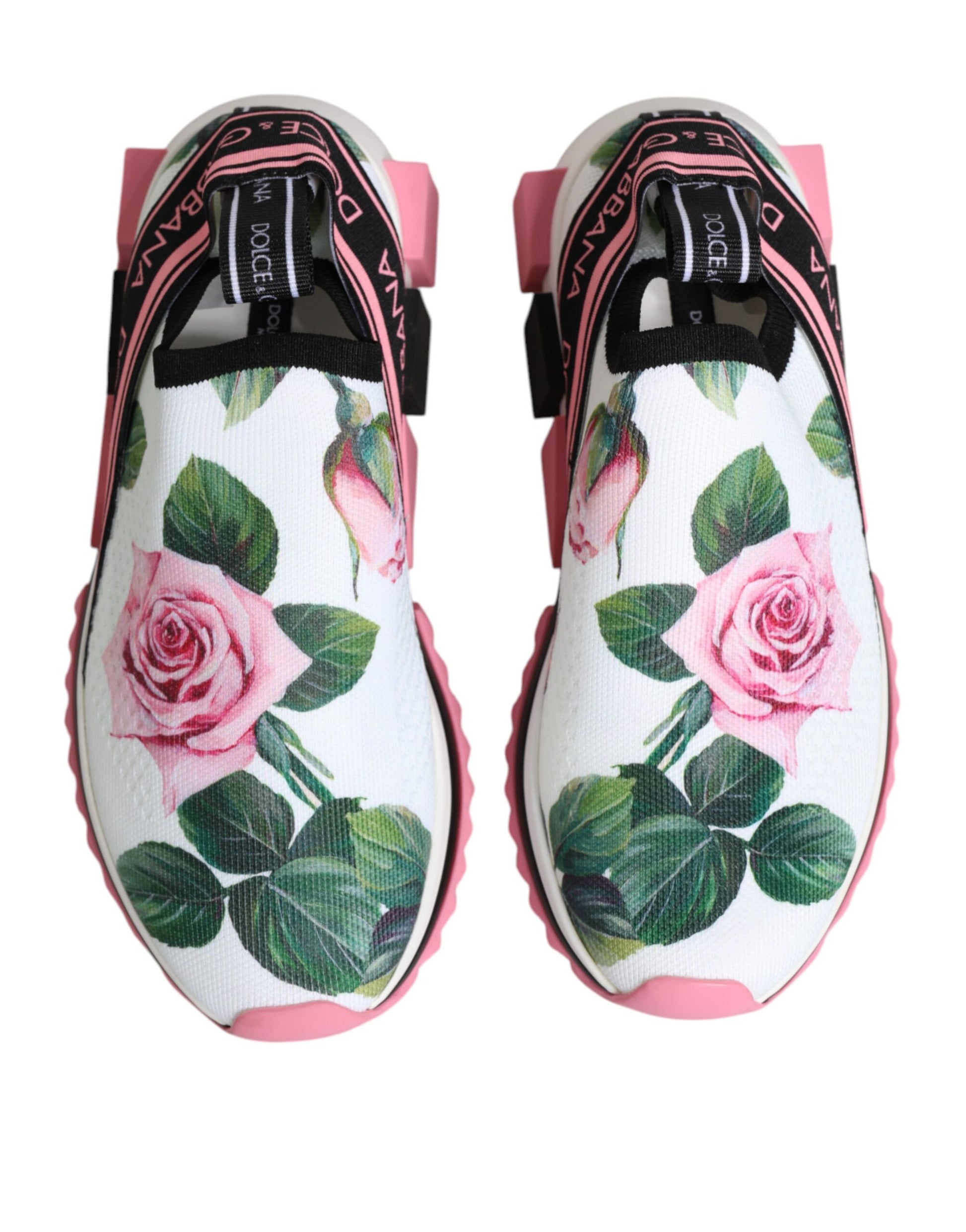 Dolce & Gabbana White Rose Print Sorrento Sneakers Shoes - ACCEXO