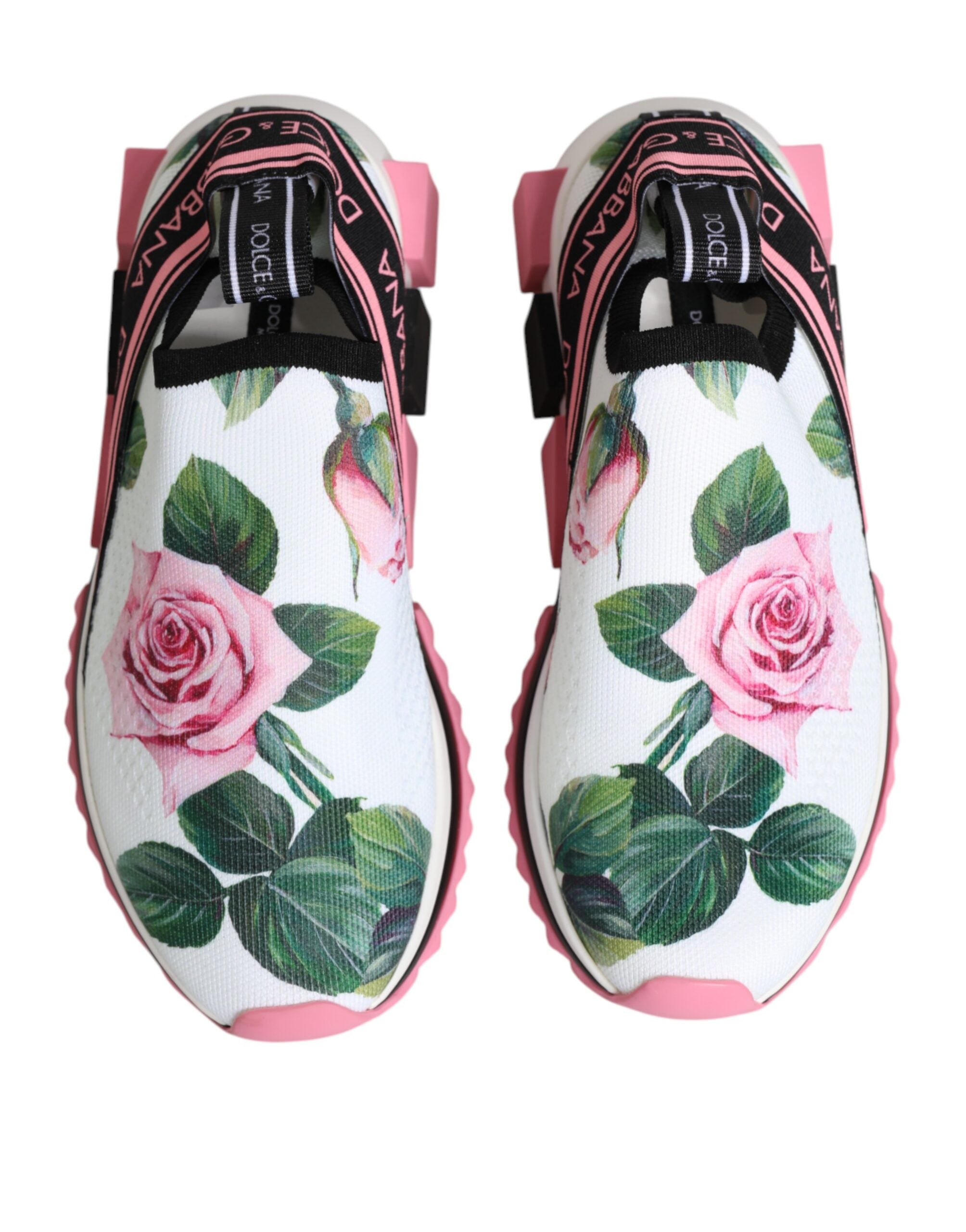 Dolce & Gabbana White Rose Print Sorrento Sneakers Shoes - ACCEXO
