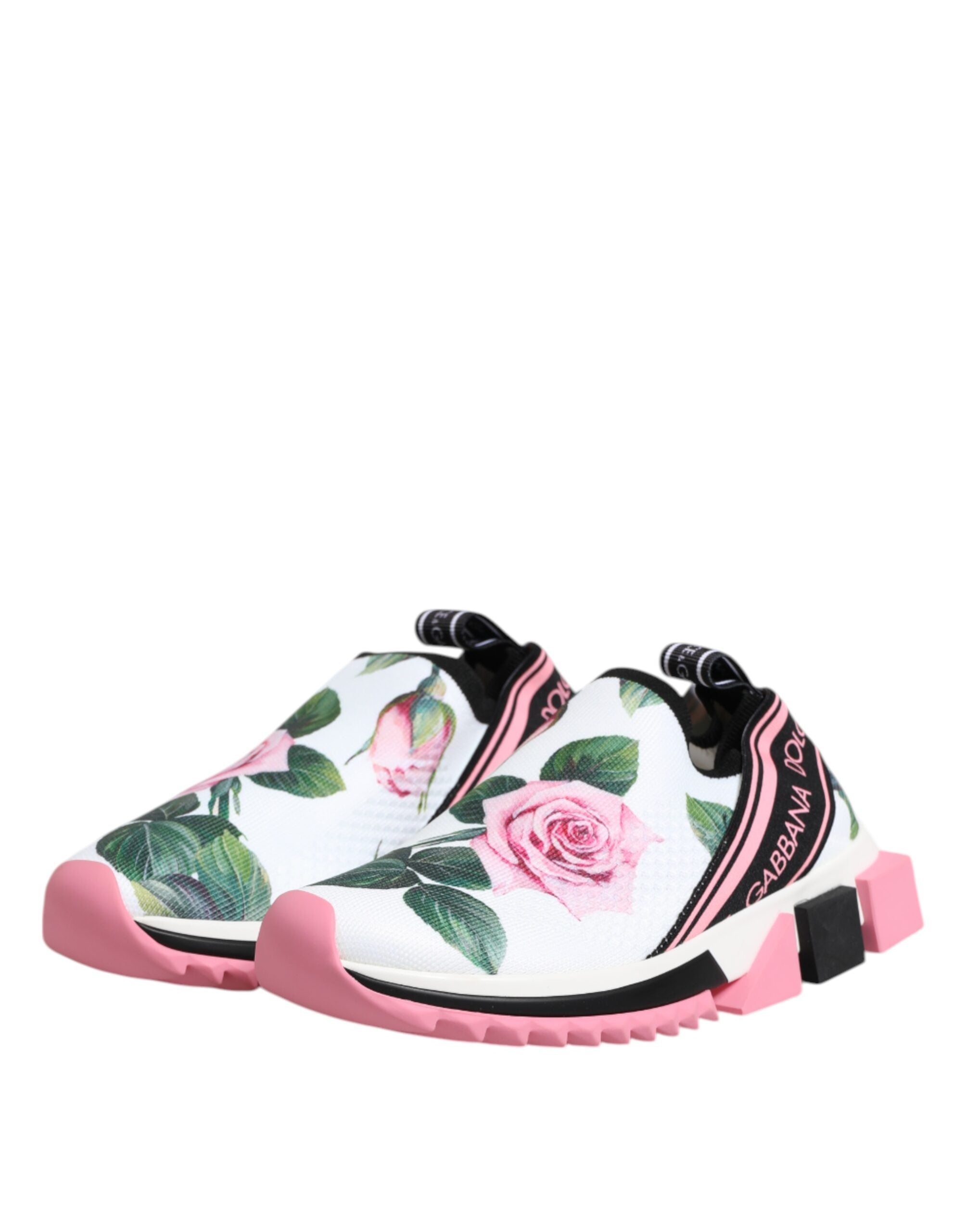 Dolce & Gabbana White Rose Print Sorrento Sneakers Shoes - ACCEXO