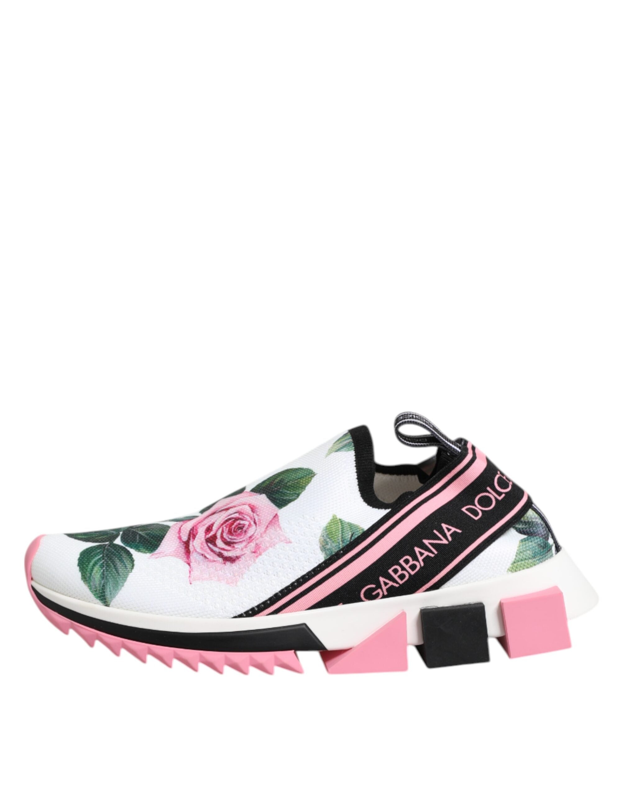 Dolce & Gabbana White Rose Print Sorrento Sneakers Shoes - ACCEXO