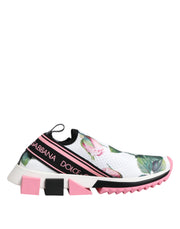 Dolce & Gabbana White Rose Print Sorrento Sneakers Shoes - ACCEXO