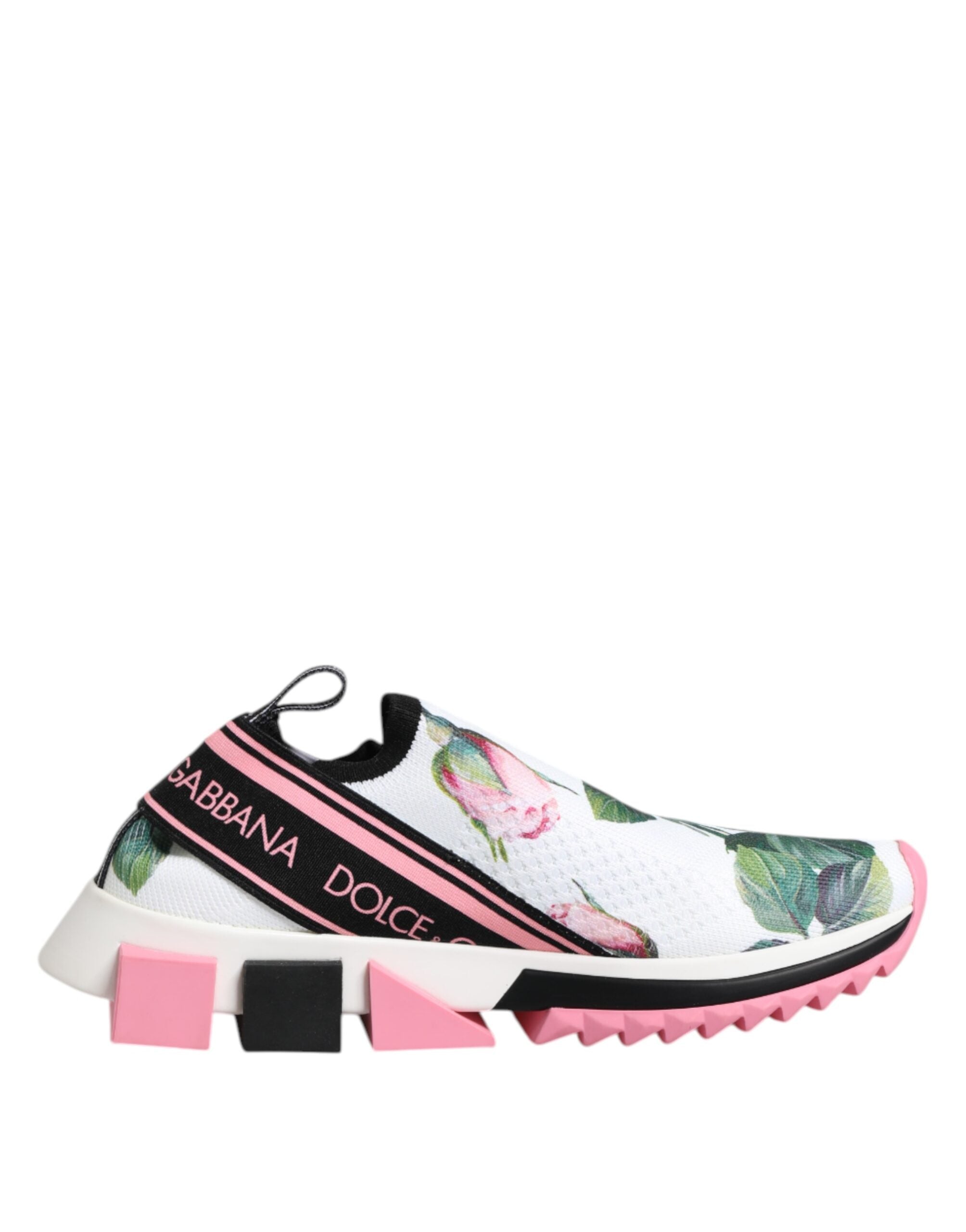 Dolce & Gabbana White Rose Print Sorrento Sneakers Shoes - ACCEXO
