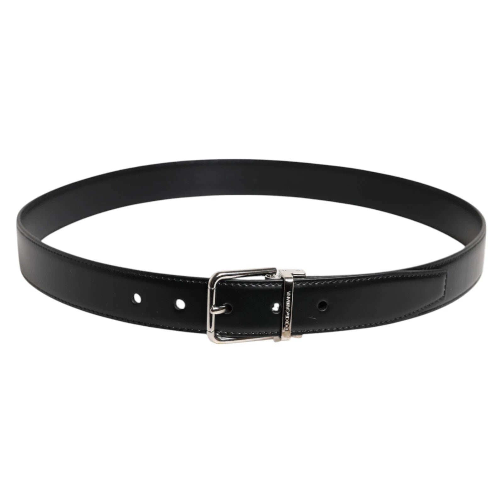 Dolce & Gabbana Black Calf Leather Silver Metal Buckle Belt - ACCEXO