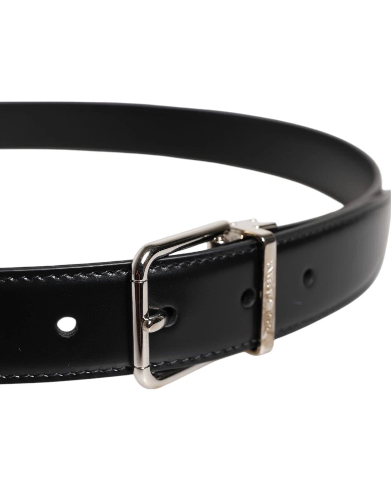 Dolce & Gabbana Black Calf Leather Silver Metal Buckle Belt - ACCEXO
