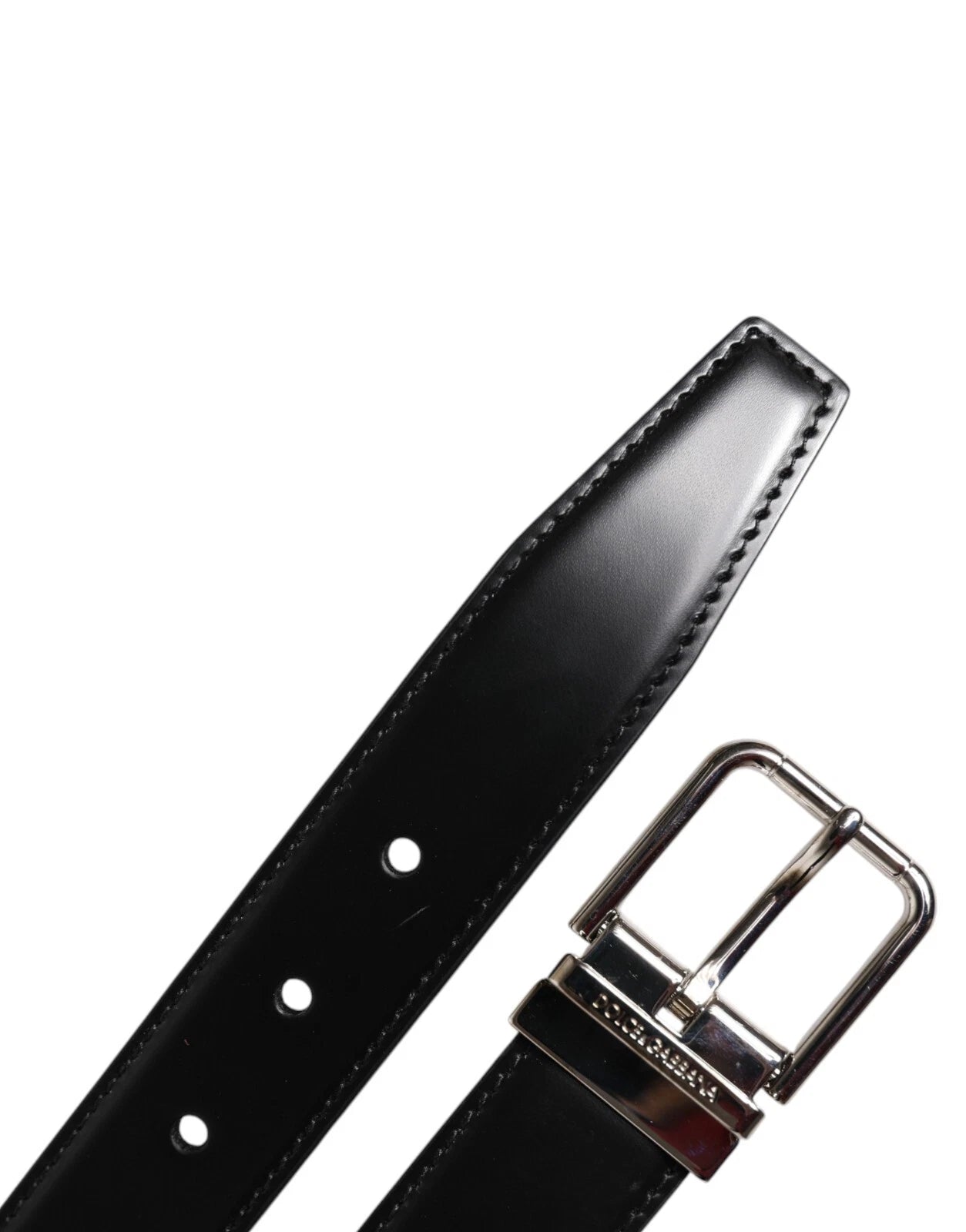 Dolce & Gabbana Black Calf Leather Silver Metal Buckle Belt - ACCEXO