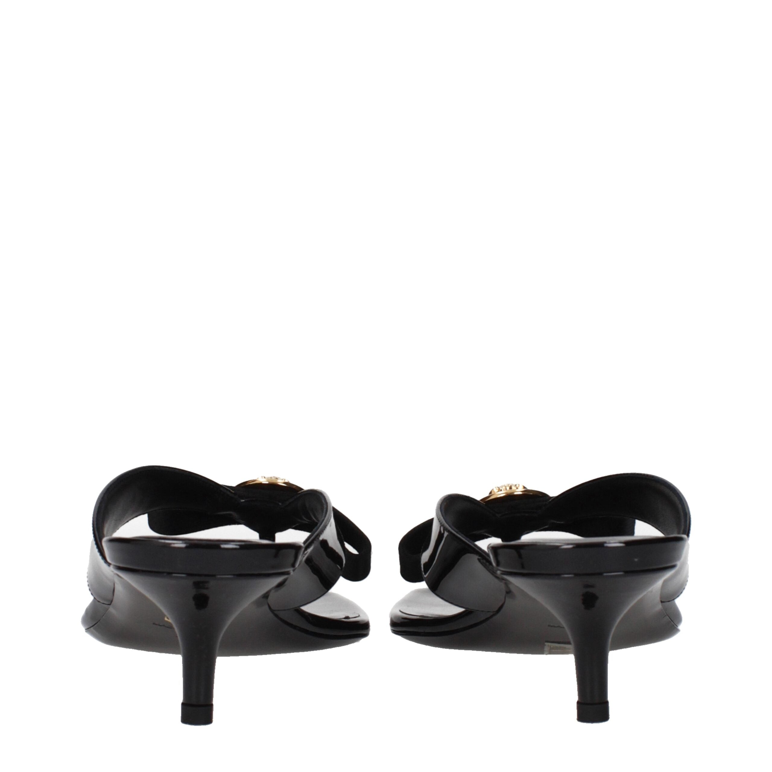Versace Black Leather Stiletto Heels Sandals