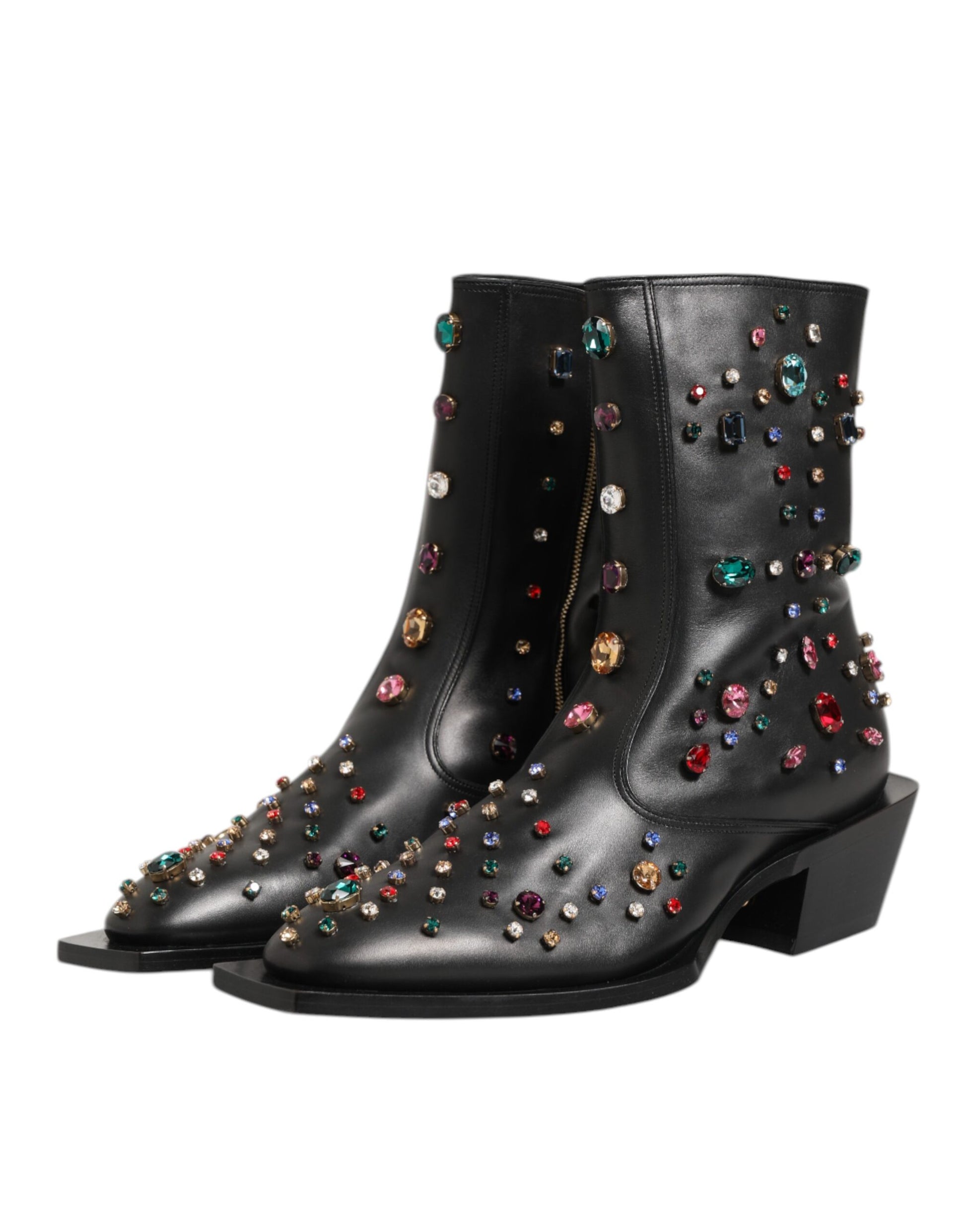 Dolce & Gabbana Black Crystal Embellished Men Short Boots Shoes - ACCEXO