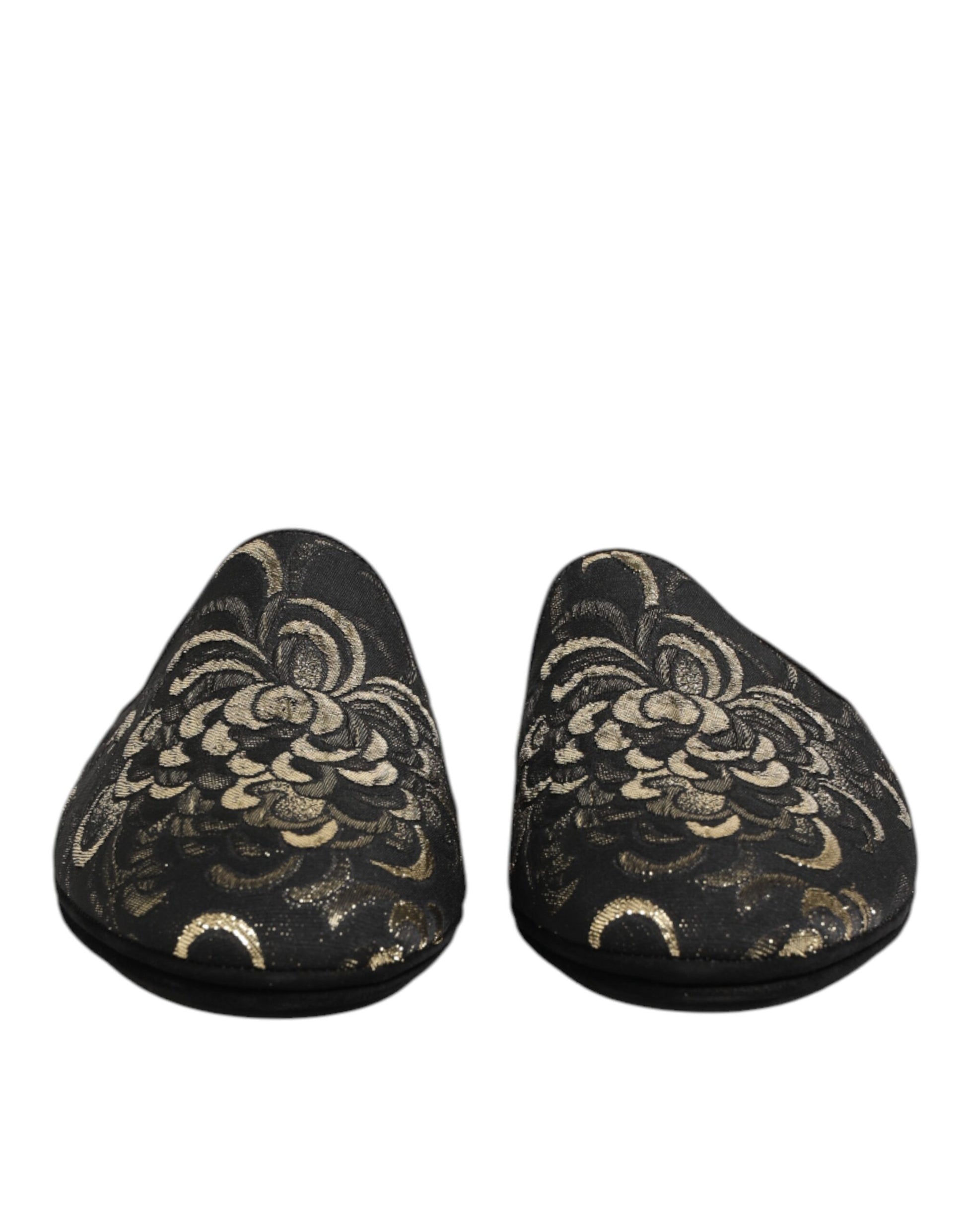 Dolce & Gabbana Black Floral Jacquard Slides Slippers Shoes - ACCEXO