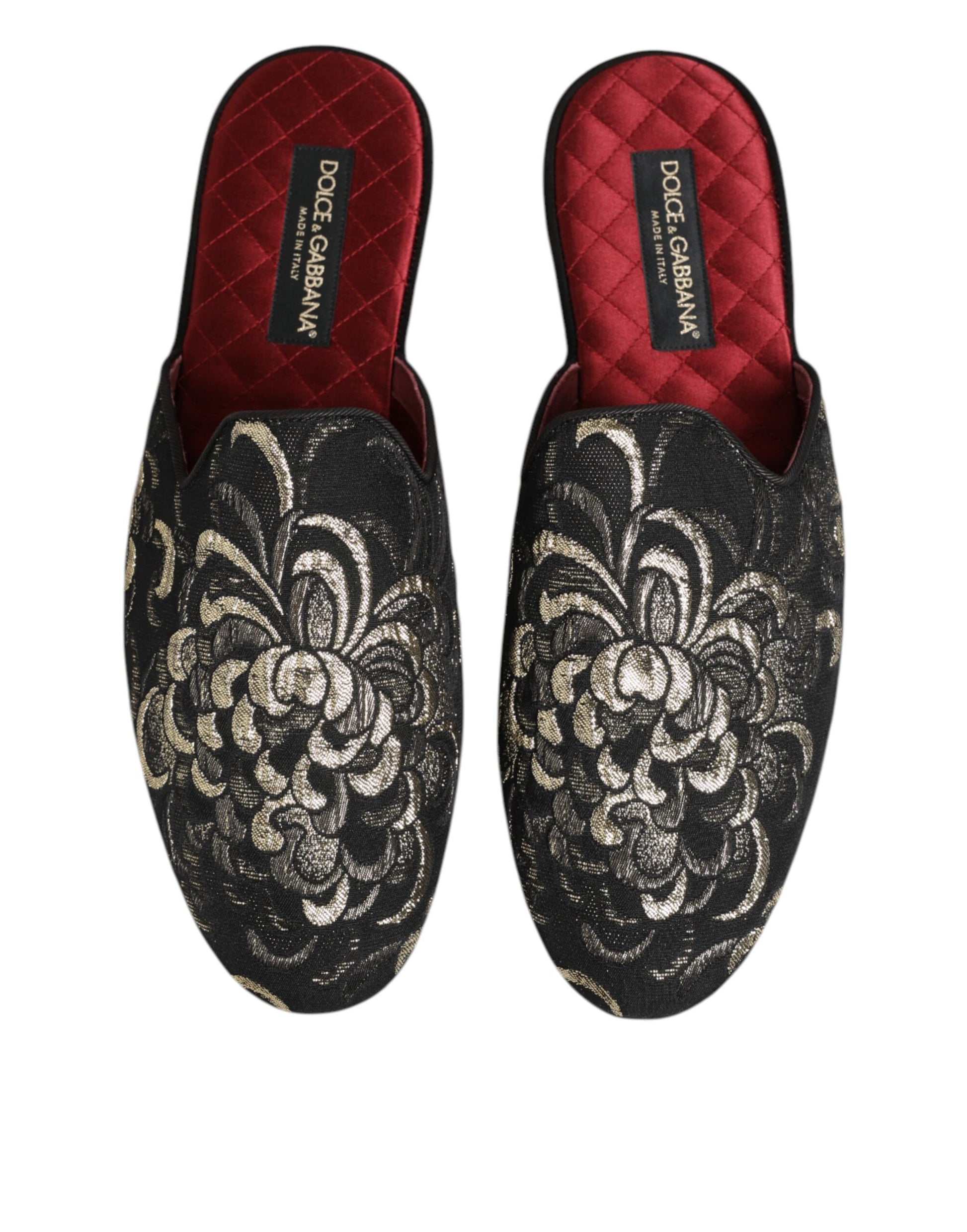 Dolce & Gabbana Black Floral Jacquard Slides Slippers Shoes - ACCEXO