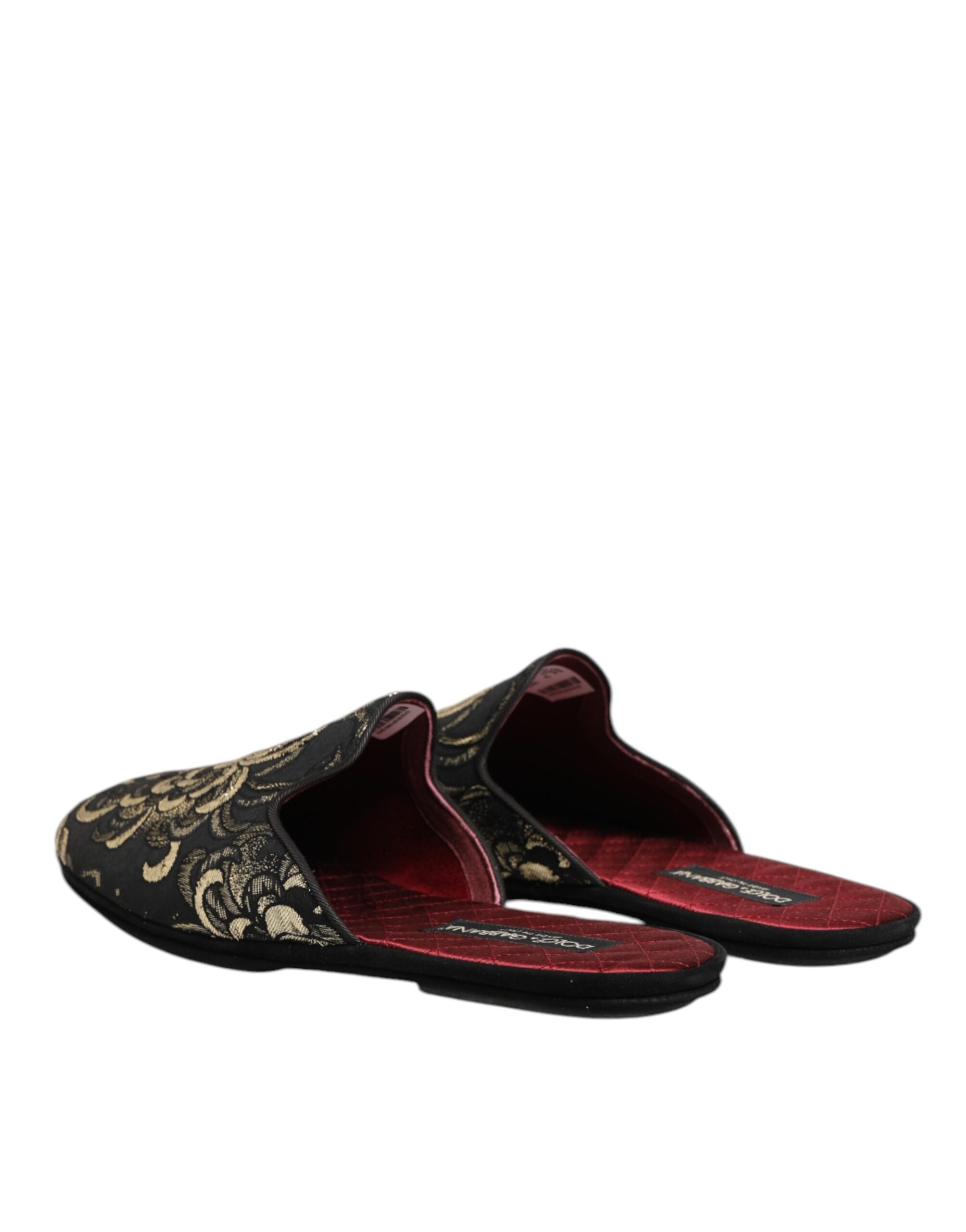 Dolce & Gabbana Black Floral Jacquard Slides Slippers Shoes - ACCEXO
