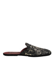 Dolce & Gabbana Black Floral Jacquard Slides Slippers Shoes - ACCEXO