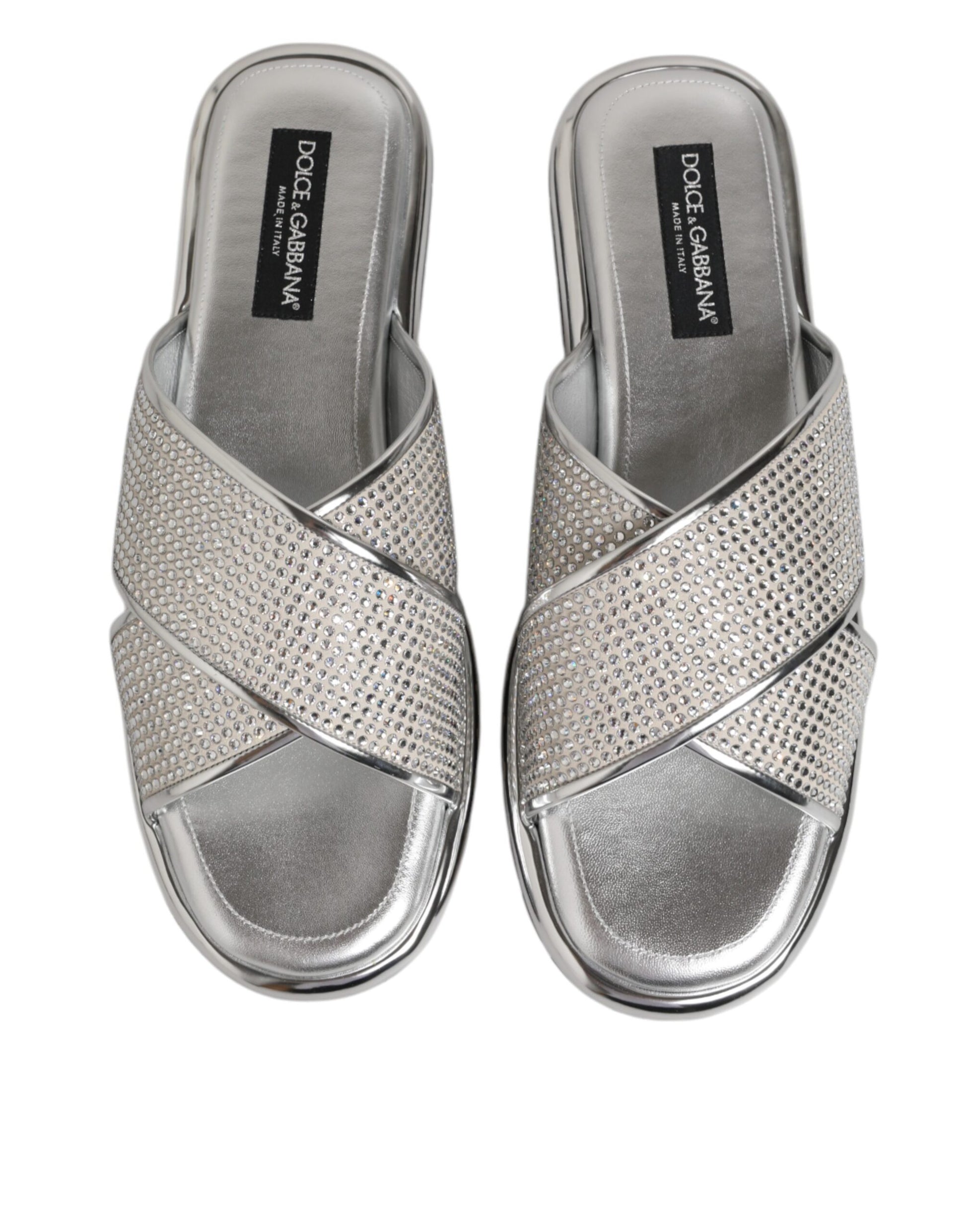 Dolce & Gabbana Silver Strass Slides Flats Slippers Shoes - ACCEXO